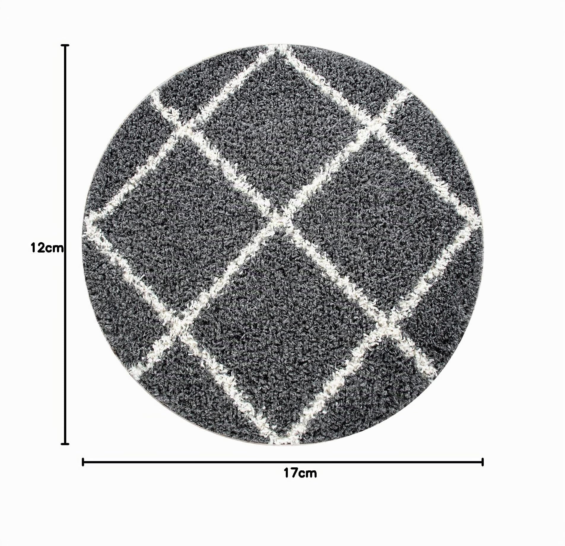 Paco Home Hochflor Teppich Wohnzimmer Schlafzimmer Shaggy Skandinavisch Rautenmuster, Grösse:160 cm Rund, Farbe:Anthrazit
