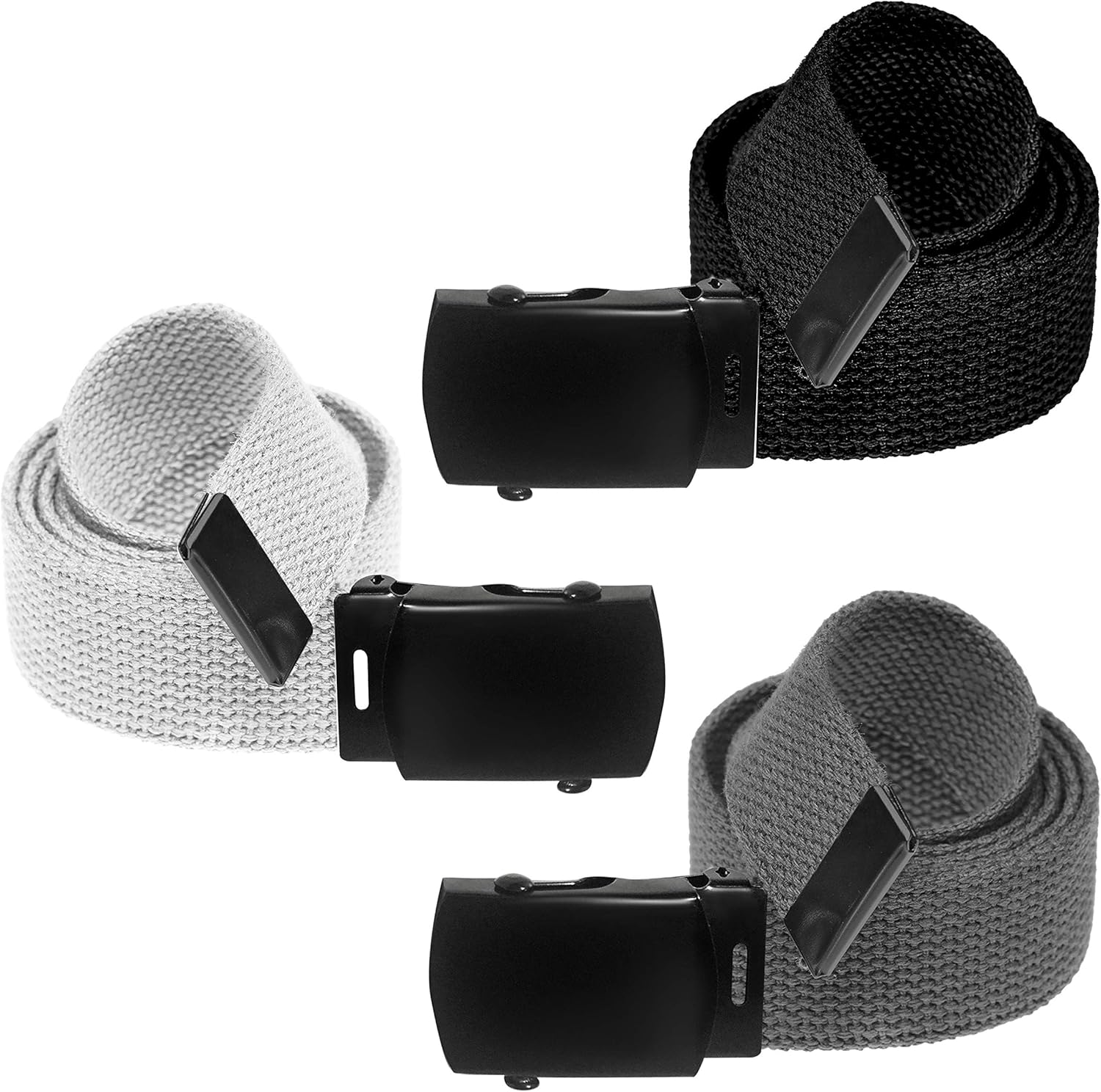 Jackster Ratchet Slide Web Belt,Military Style w/Black Metal Buckle,Adjustable-MultiPak