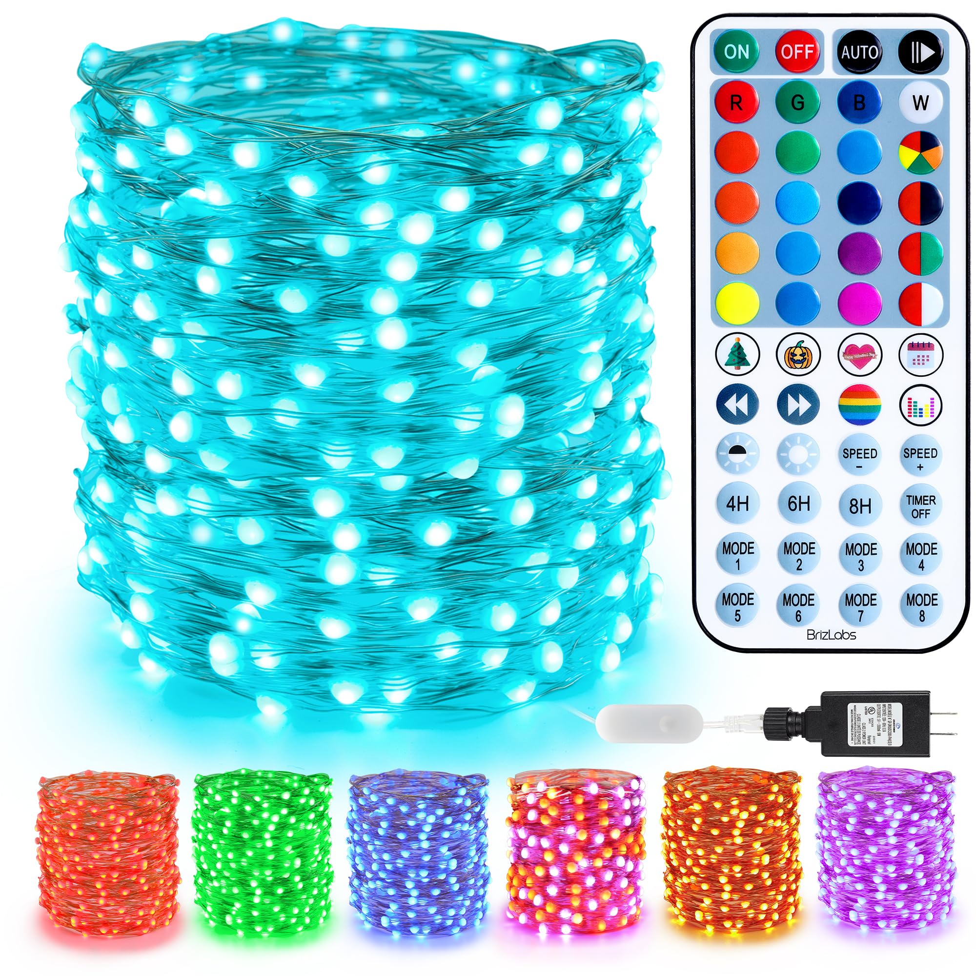 BrizLabs Valentine Fairy Lights - 66ft 200 LED Color Changing Fairy Lights with Remote, Plugin Purple & White Valentines Day Twinkle Light RGB Starry