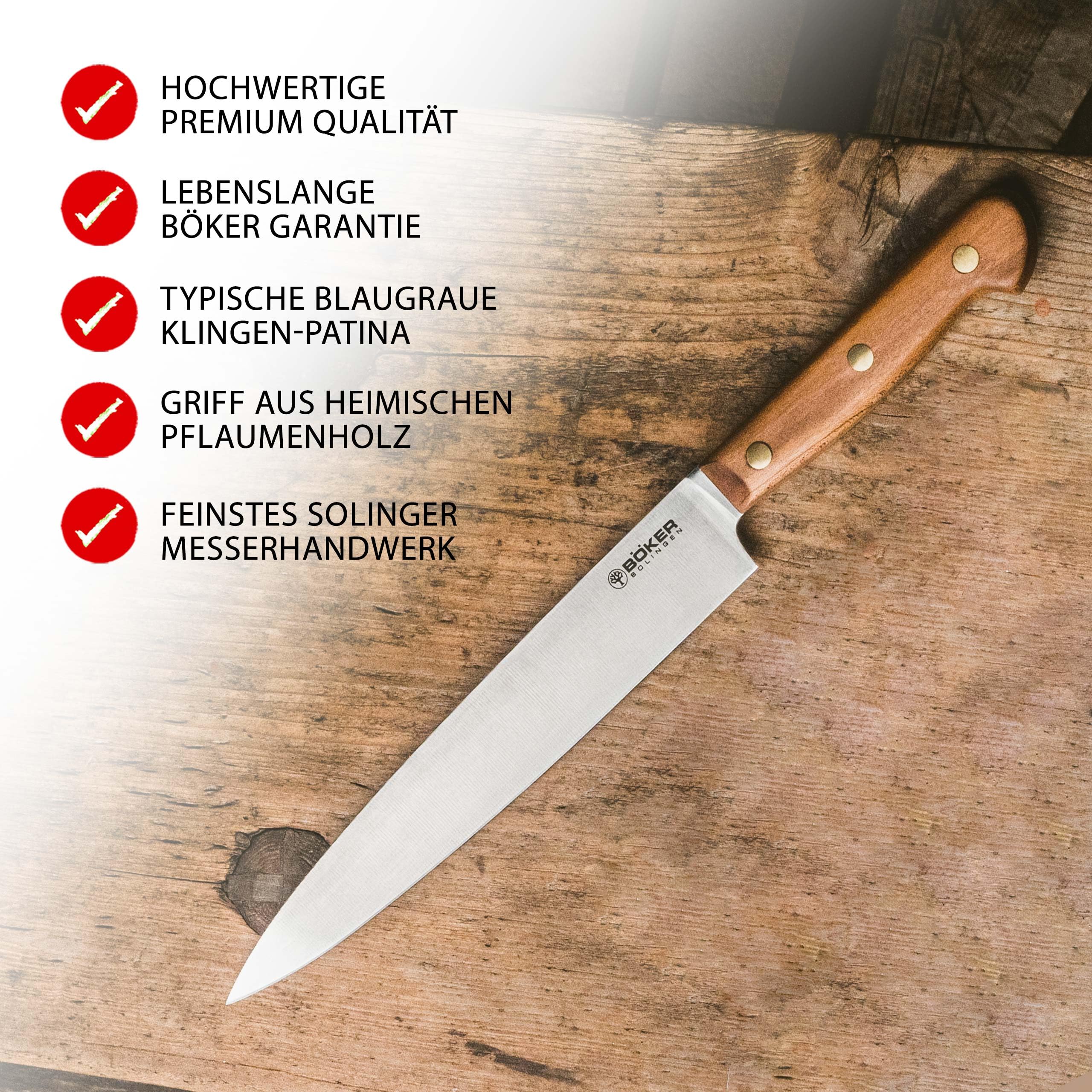 BÖKER SOLINGEN® Cottage-Craft -handgemachtes Fleischmesser mit Holzgriff - extra scharfes Schinkenmesser mit Holzgriff - in edler Geschenkbox, 32.8, Braun
