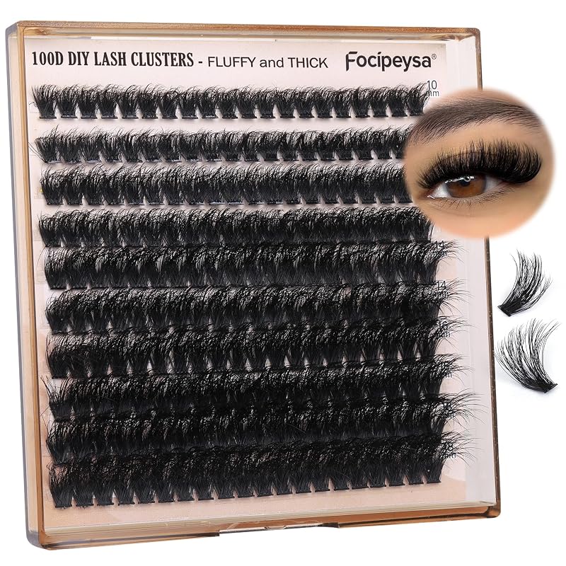 Cílios postiços em tufos Focipeysa 100D, curvatura D, comprimentos mistos de 10 a 18 mm, 200 unidades