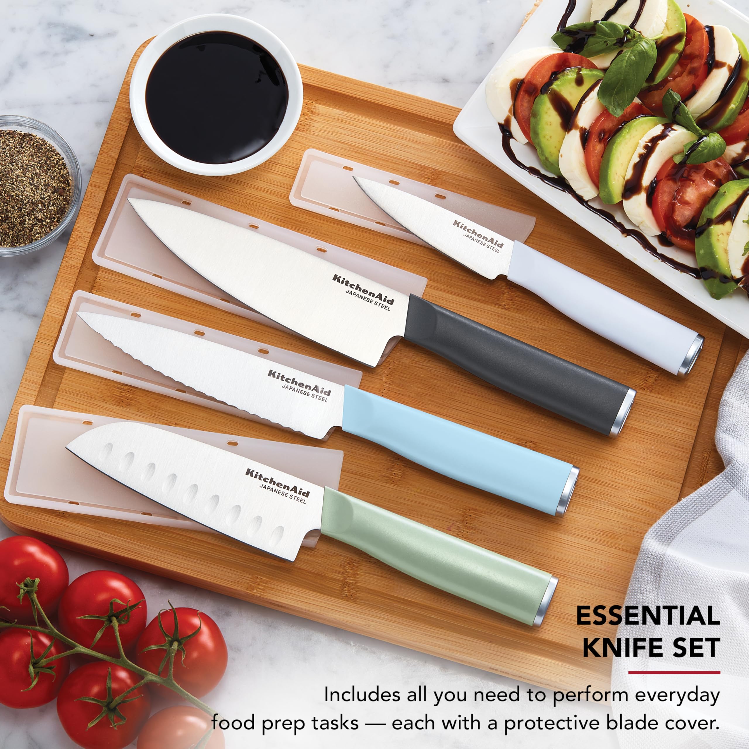 KitchenAid Chef Set with Custom-Fit Covers, Sharp Kitchen Knife, Japanese Stainless Steel Blade, 4 Piece, Multicolor — Amazon image 2