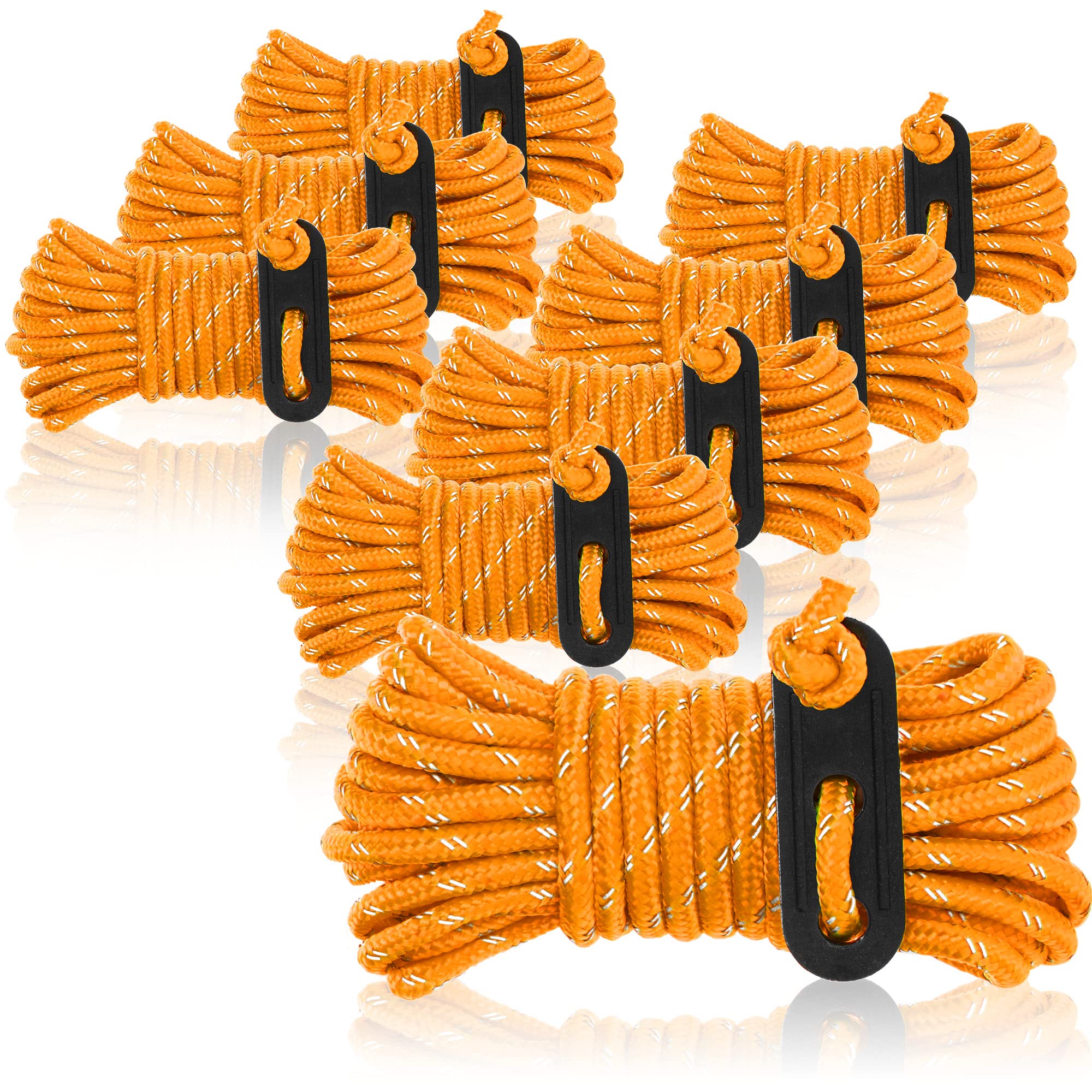 Com-Four Orange Com-Four® 8X Guy Ropes Each 4M For Camping Reflective In - Tent Cord With Guy Buckle - Tension Cord - Camping Cord - Rope Tensioner - Tent Rope - Storm Strap