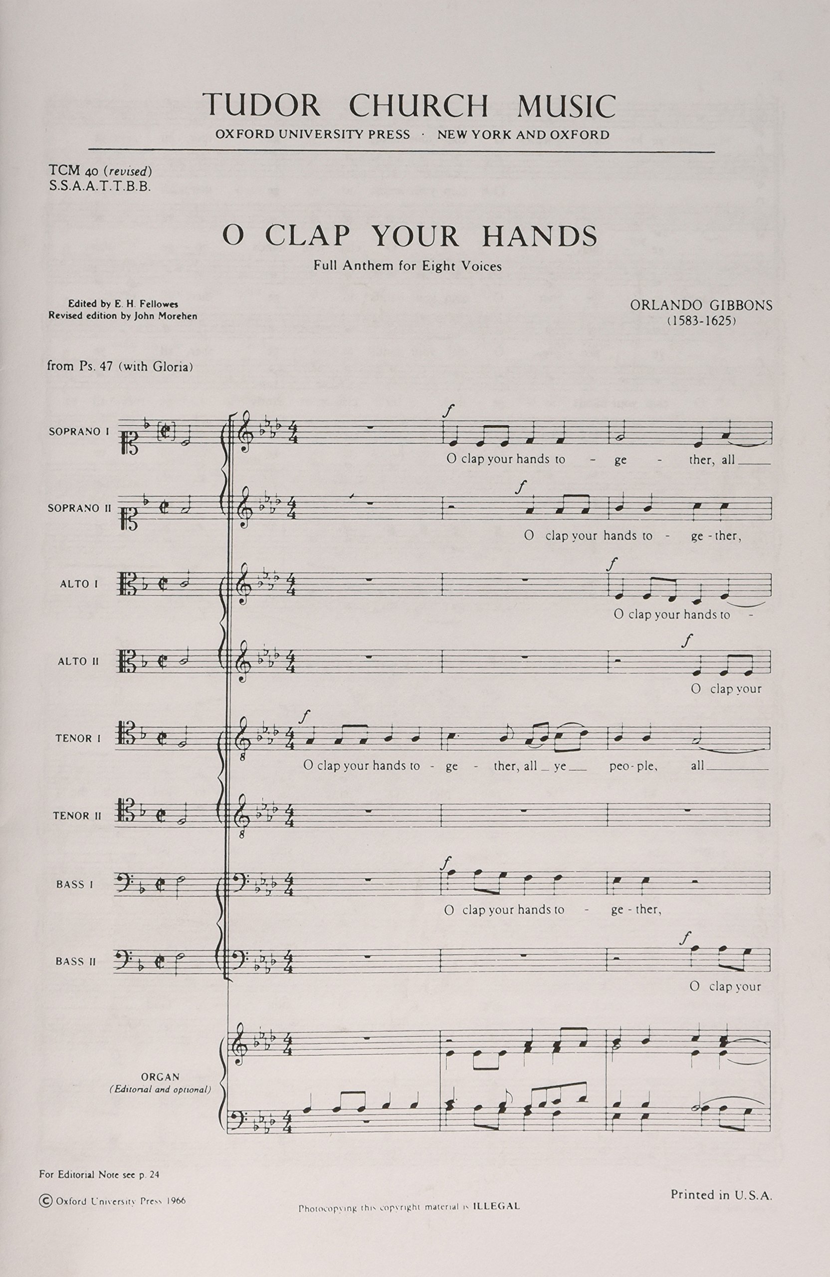 O clap your hands: Vocal score (Tudor Church Music)