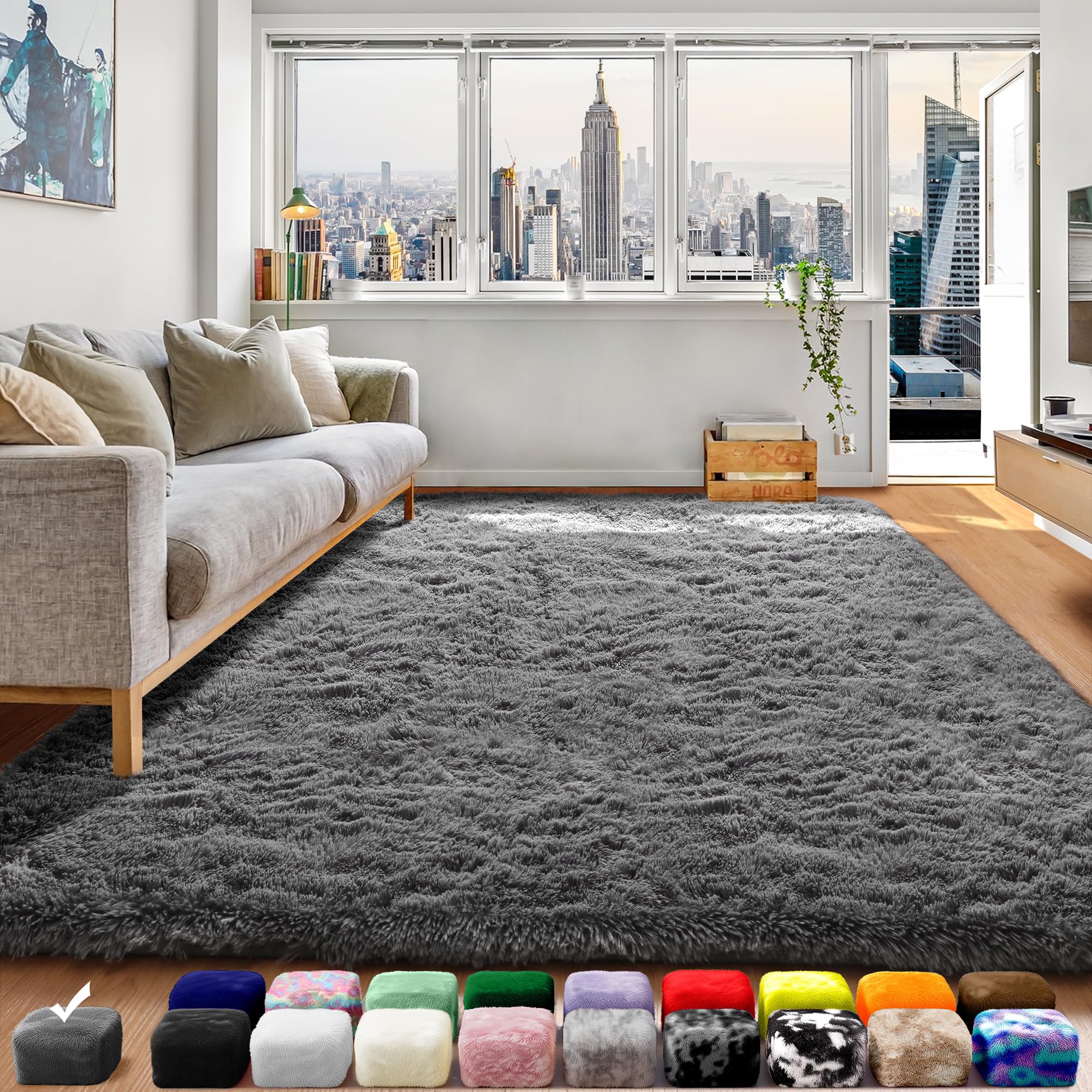 ONASAR Grey Area Rugs for Bedroom Living Room, Fluffy Fuzzy Shag Shaggy 4x6 Bedside Rug, Gray Soft Plush Indoor Floor Carpet for Nursery Kids Girls Boys Teen Dorm Home Office Decor Aesthetic