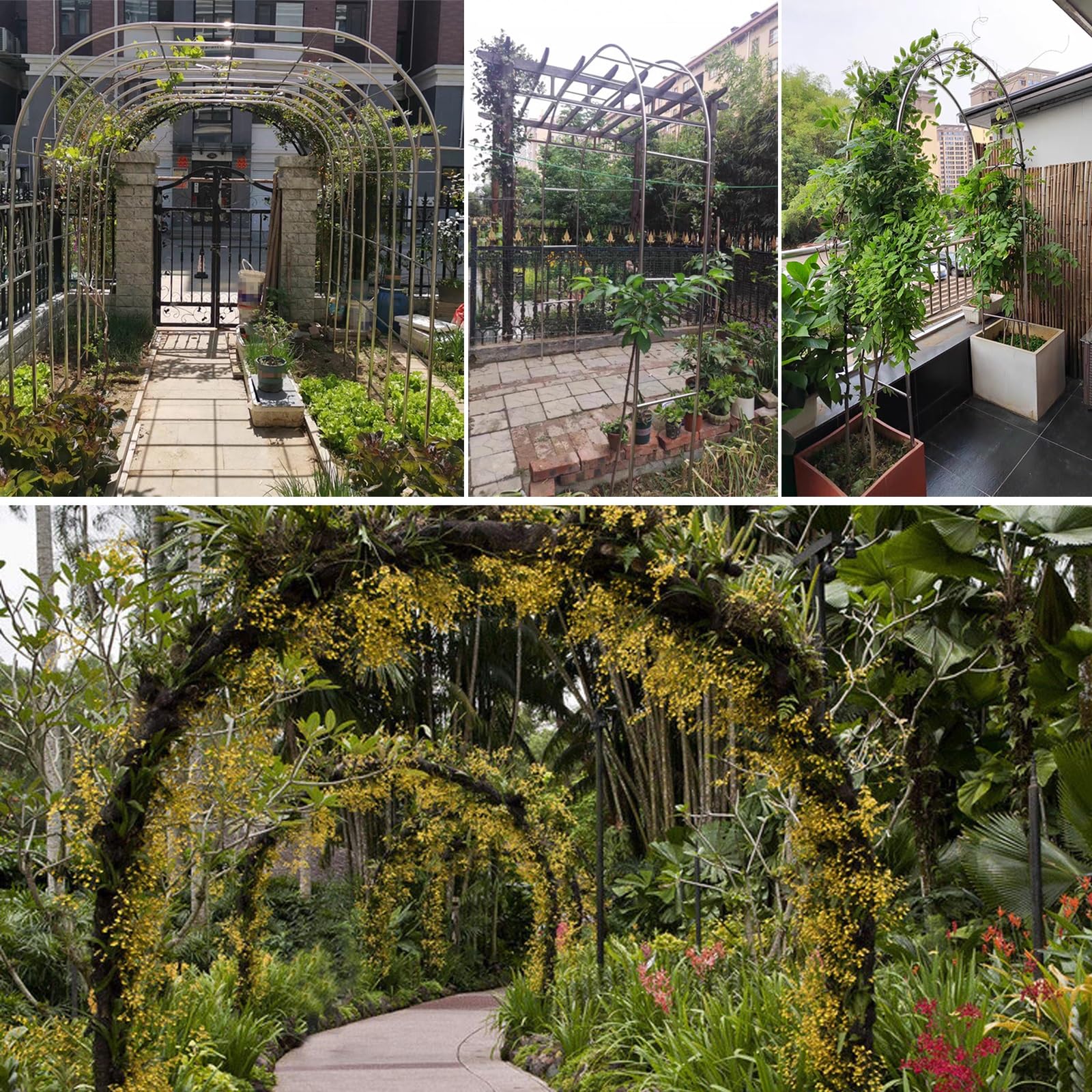 Generisch Pergola ogrodowa, łuk ogrodowy ze stali nierdzewnej – wytrzymała, odporna na warunki atmosferyczne kratka dla roślin pnących, róż i warzyw – 230/240 cm, łuk podporowy do użytku wewnątrz i na