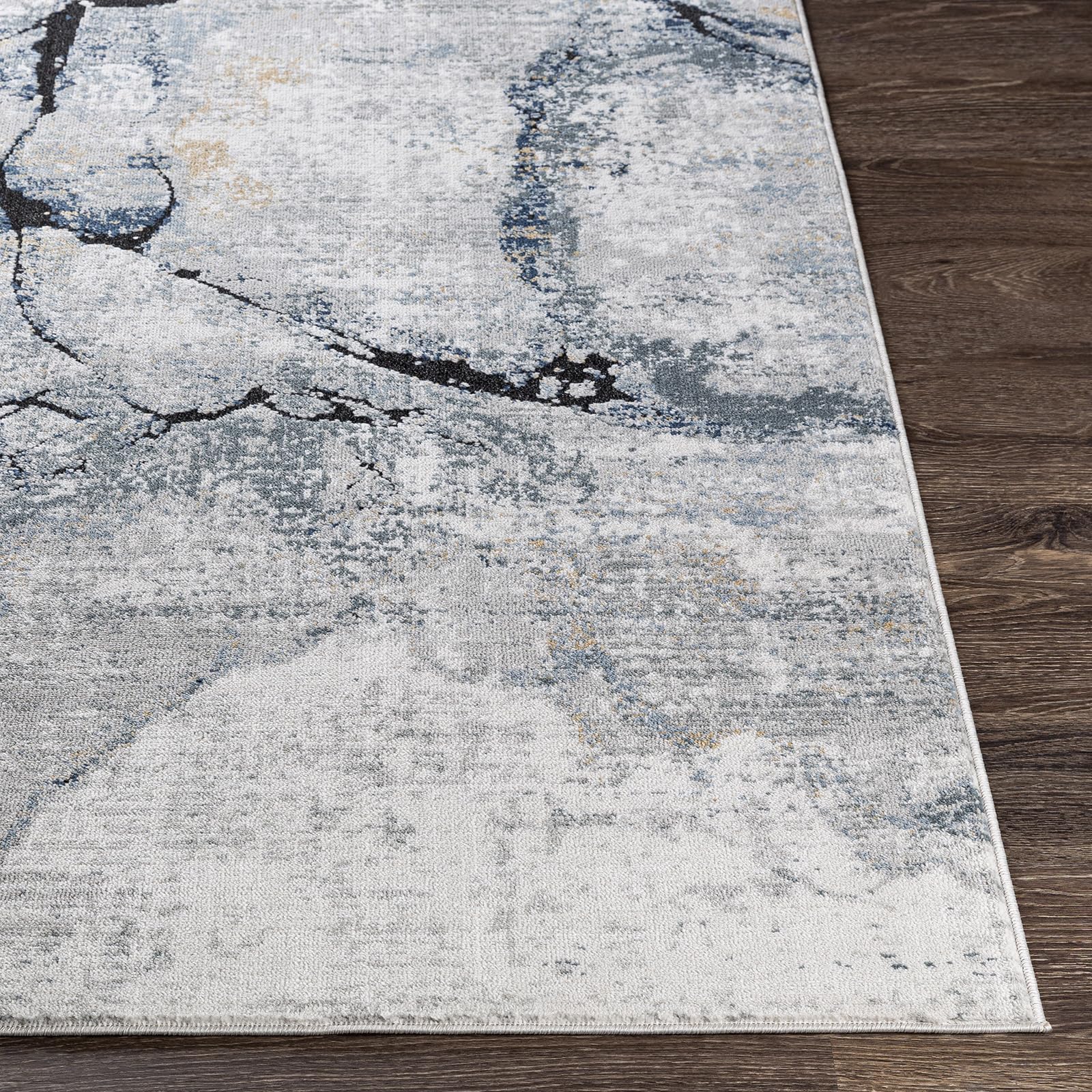 Livabliss Berlin Tapis Moderne Abstrait - Tapis Salon, Salle à Manger, Chambre Adulte et Ado, Cuisine - Design Marbre Moucheté Multicolore, Poil Ras Doux 160x220 cm - Gris, Bleu, Ivoire