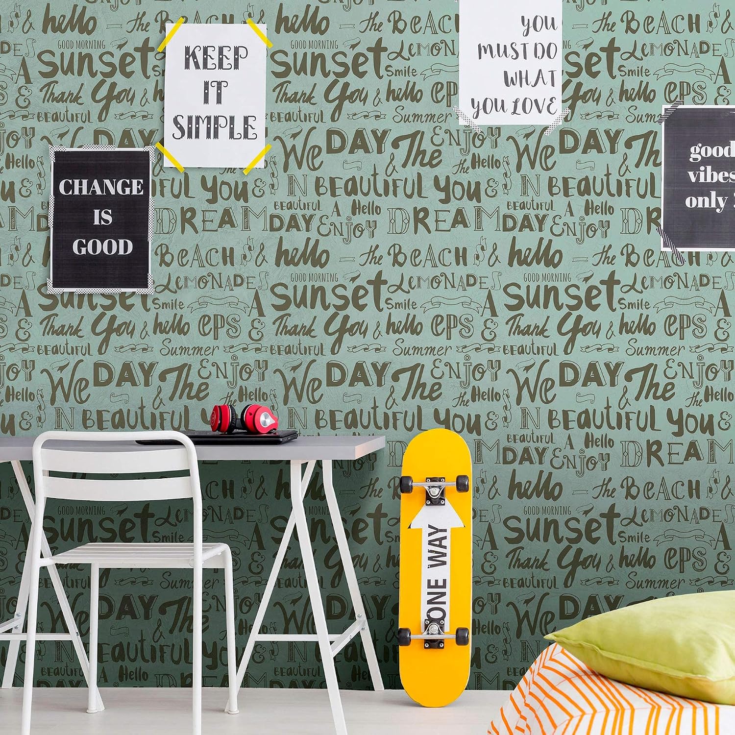 Walls By Me Peel and Stick Green Handwriting Teens Removable Wallpaper 5412-2ft x 4ft (61x122cm)