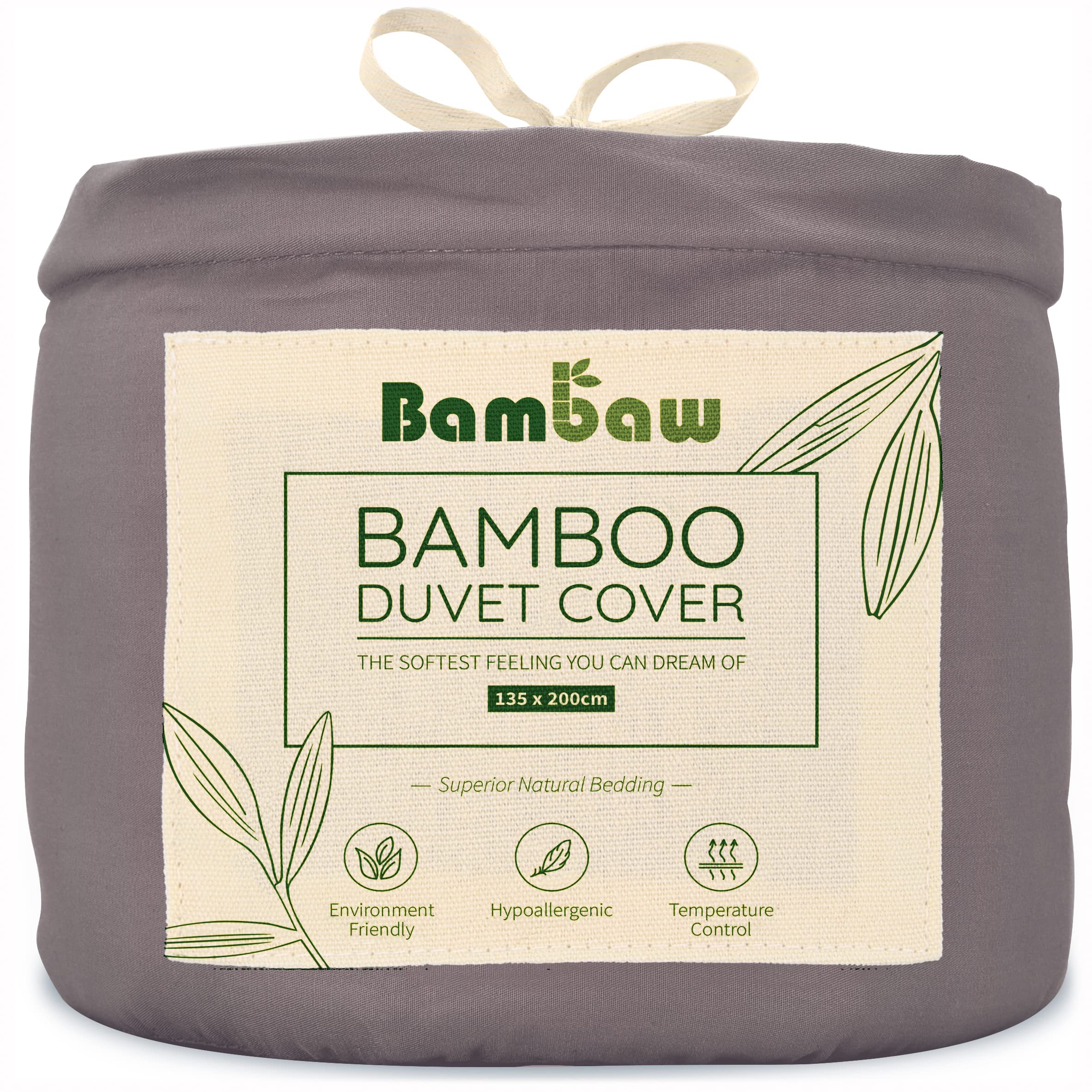 Bambaw Funda Nórdica de Bambú | Gris Oscuro - 135x200 cm Duvet Cover | Suavidad | Sostenible | Funda Nórdica Lujo | Funda Nordica Antiacaros | Tejido Transpirable