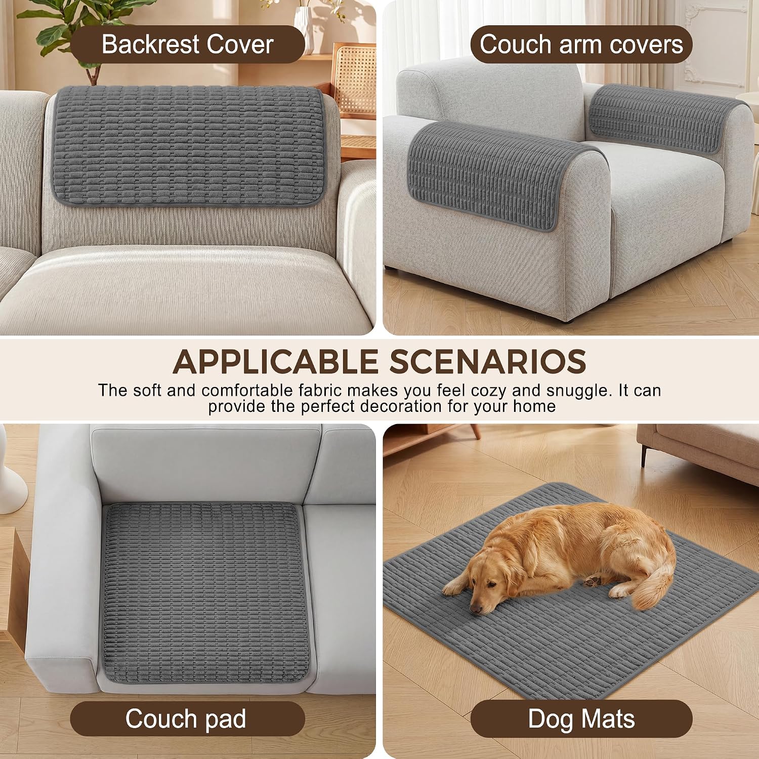 Foxdecor Couch Arm Covers for Sofa Arm Chair Covers Set of 2 | Sofa Arm Covers Cat Scratch Resistant Couch Protectors, Washable Armrest Cover Furniture Arm Covers, Dark Grey 20x20 in