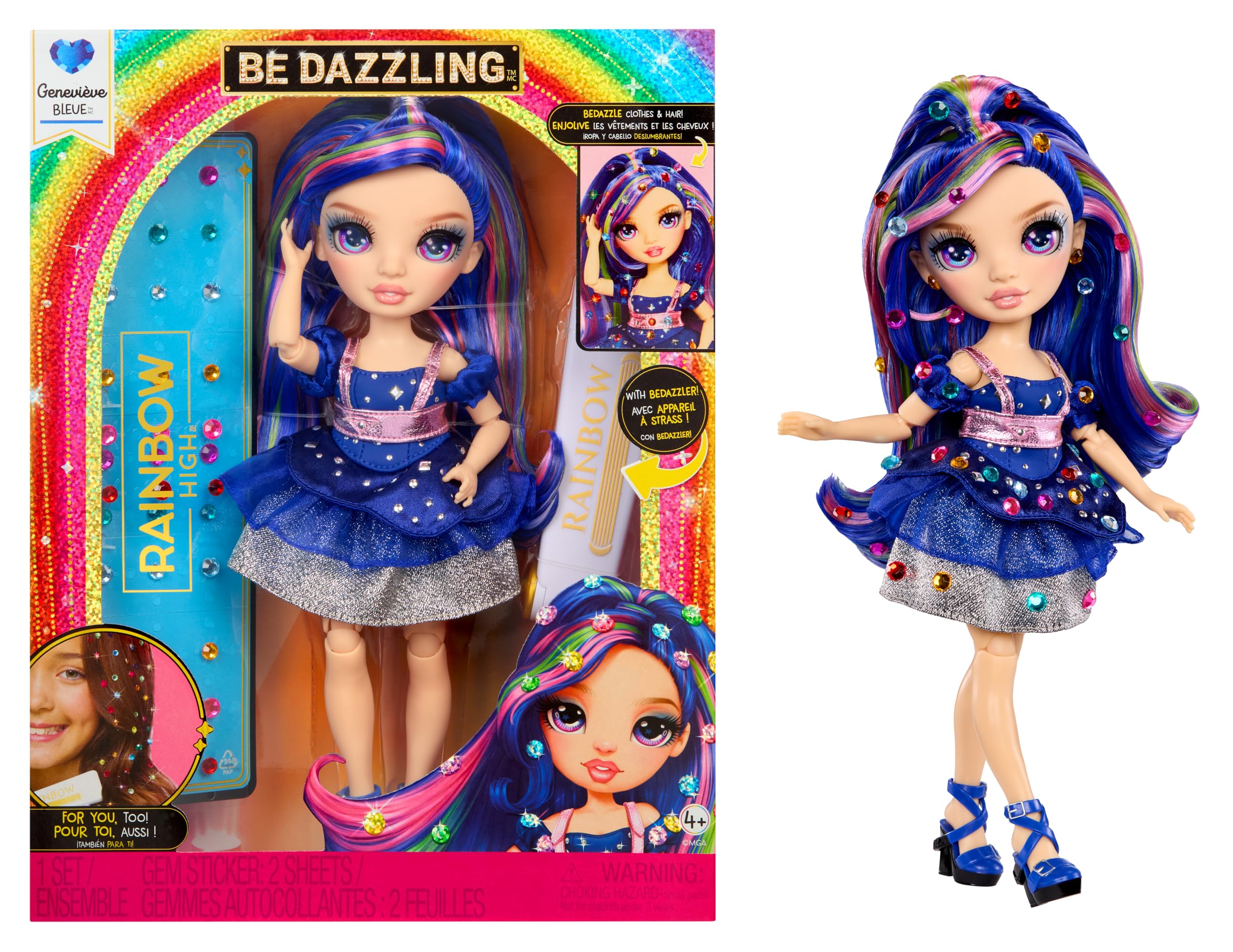 RAINBOW HIGH Be Dazzling - Genevieve Bleue - Poupée Mannequin Bleue de 28 cm avec Outil d'Éblouissement, Pierres Précieuses Scintillantes et Accessoires de Stylisme - 1