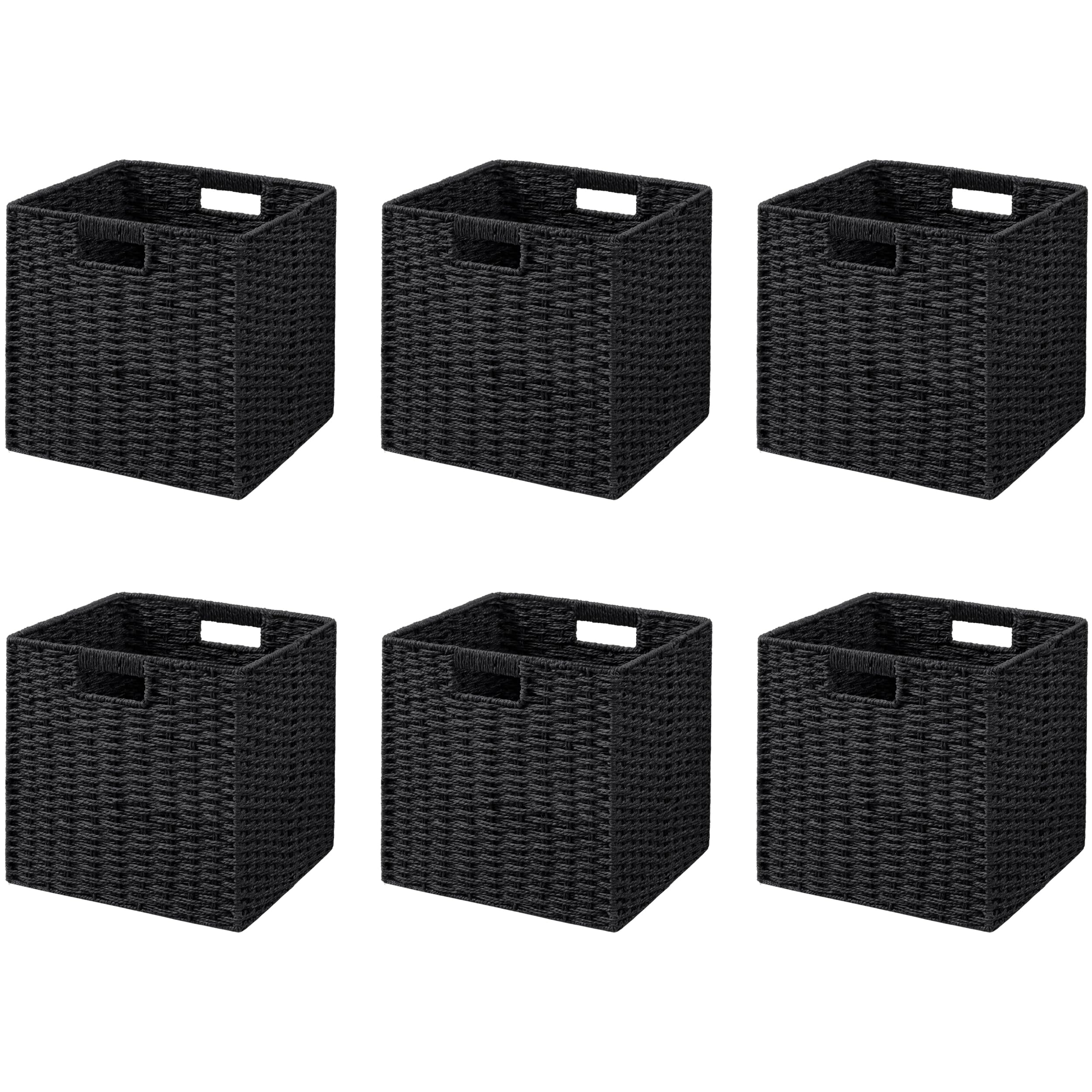 UBBCARE Paquete de 6 cestas de mimbre, 11.8 pulgadas de largo x 11.8 pulgadas de alto x 11.8 pulgadas de ancho, cestas de almacenamiento de cuerda de papel tejida para estantes, cubo plegable con asa,