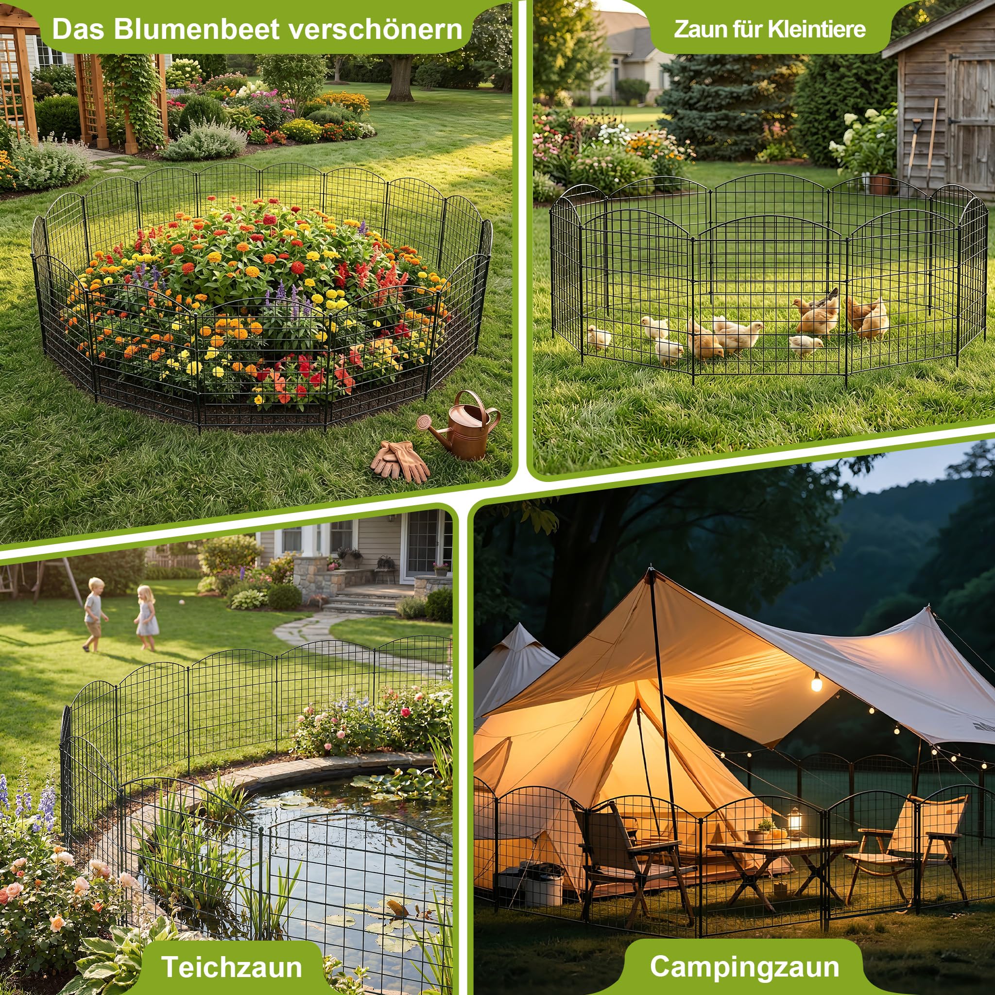 Froadp Lot de 11 clôtures d'étang en métal pour jardin - Clôture pour chien - Clôture grillagée à planter - Mobile et résistante aux UV - Avec 5 éléments de clôture et 6 barres de fixation - Enclos et