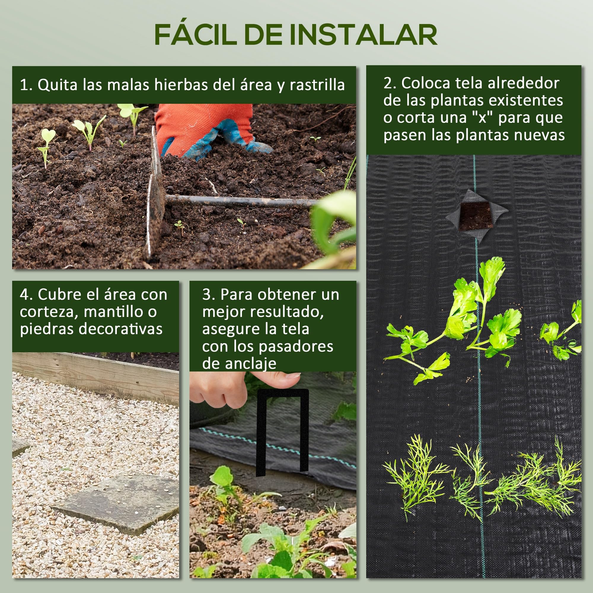 Outsunny Malla Antihierbas Malla Antimaleza 2x100 m Malla Geotextil para Control de Malezas y Malas Hierbas de Jardín Rollo de Malla Antimaleza para Terraza Patio Negro