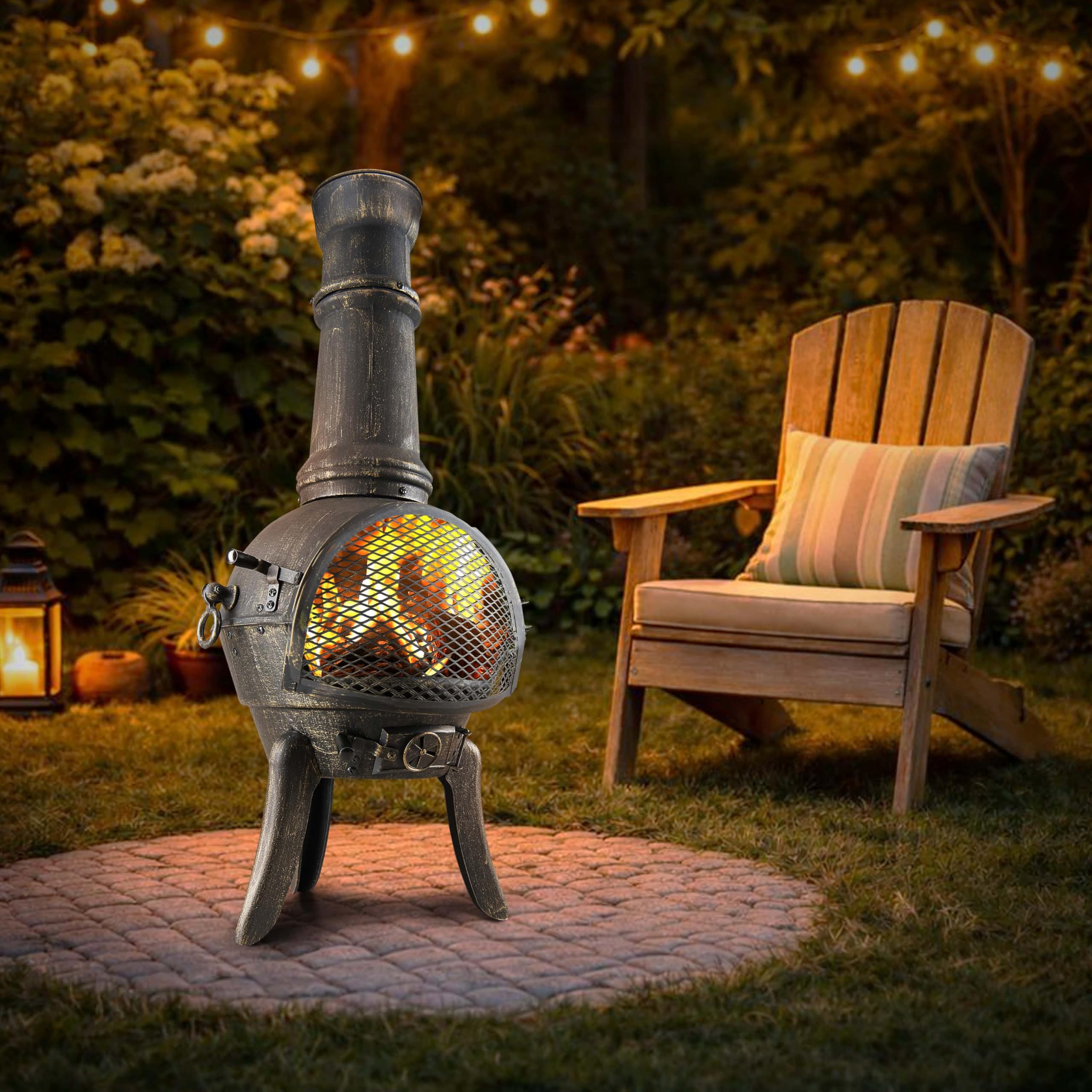 GARDEBRUK Terrassenofen Gusseisen 28kg Funkenschutz | Holz, 112cm, Garten, Terrasse, Outdoor, Wetterfest, Feuer, Kamin