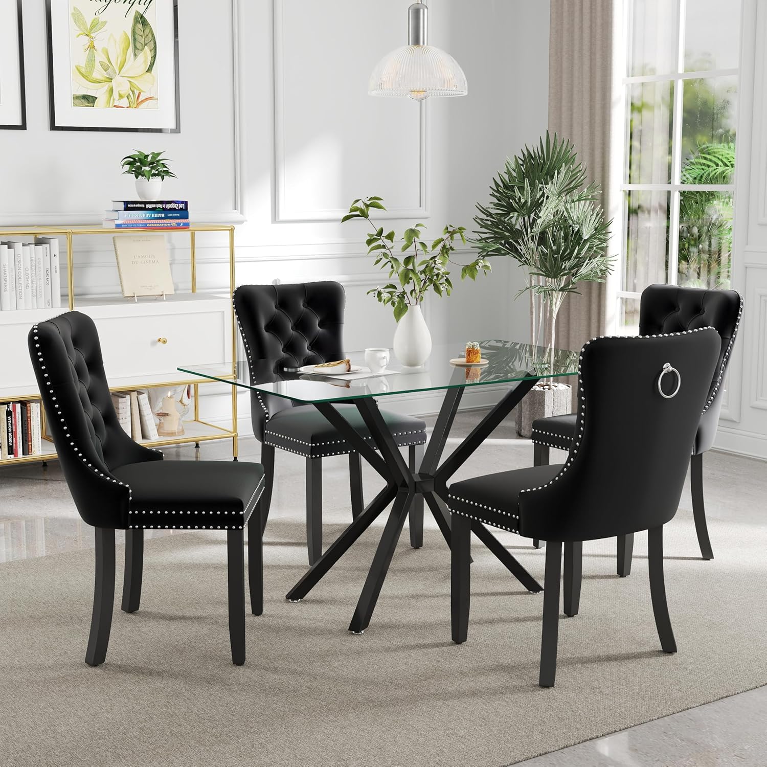 Amazon.com - HAIZAO 5 Pieces Modern Luxury Glass Dining Set, Minimalist ...