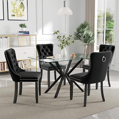 Juego de comedor moderno de cristal de lujo de 5 piezas, juego de comedor rectangular minimalista para 4, juego de mesa de cocina de vidrio