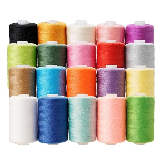 Sewing Machine Thread Kit 20 Colors All Purpose Polyester Thread Assortment 1000 Yards Per Spool for Sewing, Hand Stitching and Quilting Use