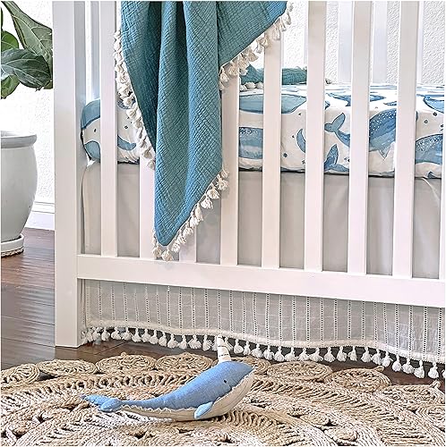 Miniatura 3 de Sábana bajera para cuna Crane Baby Ocean, 100% algodón, 28" x 52", Sábanas de cuna para niños, Sábanas de cama para niños, decoración de cuarto de