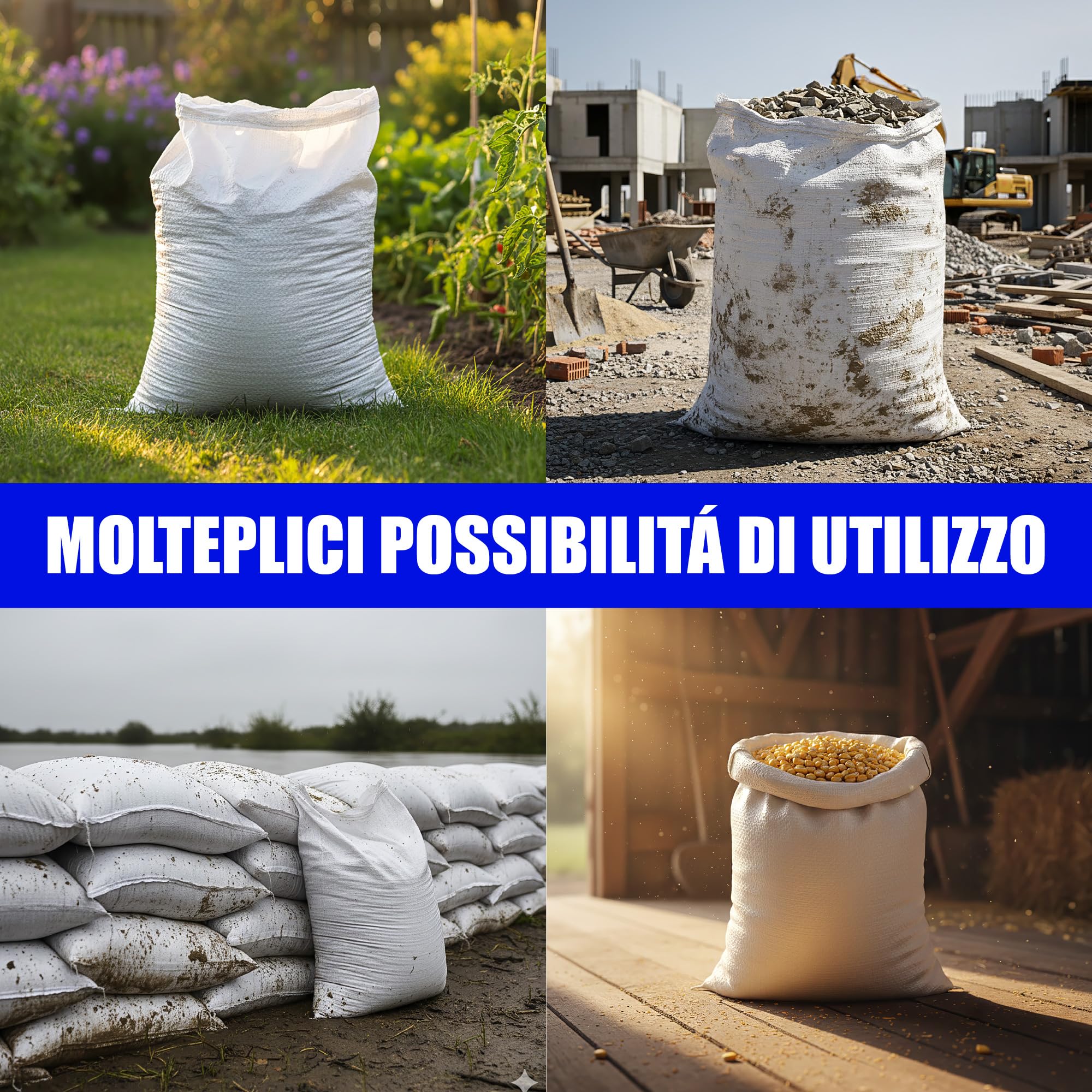 IlGruppone 25 Pezzi Sacchi Raccolta Multiuso in Rafia PP Sacco Sabbia Antiallagamento Macerie Foglie Olive Giardinaggio - 70x120 Cm