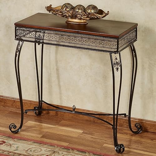 Miniatura 2 de Touch of Class Charleston Mesa consola calada ornamentada de bronce  Madera y metal  Patas de desplazamiento  Mesas de estilo elegante para entrada,