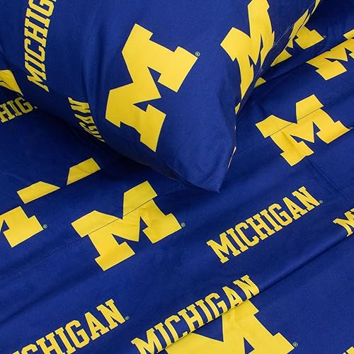Miniatura 4 de College Covers Everything Comfy Michigan Wolverines - Juego de sábanas de 4 piezas, tamaño matrimonial, fondo del color del equipo, 1 sábana
