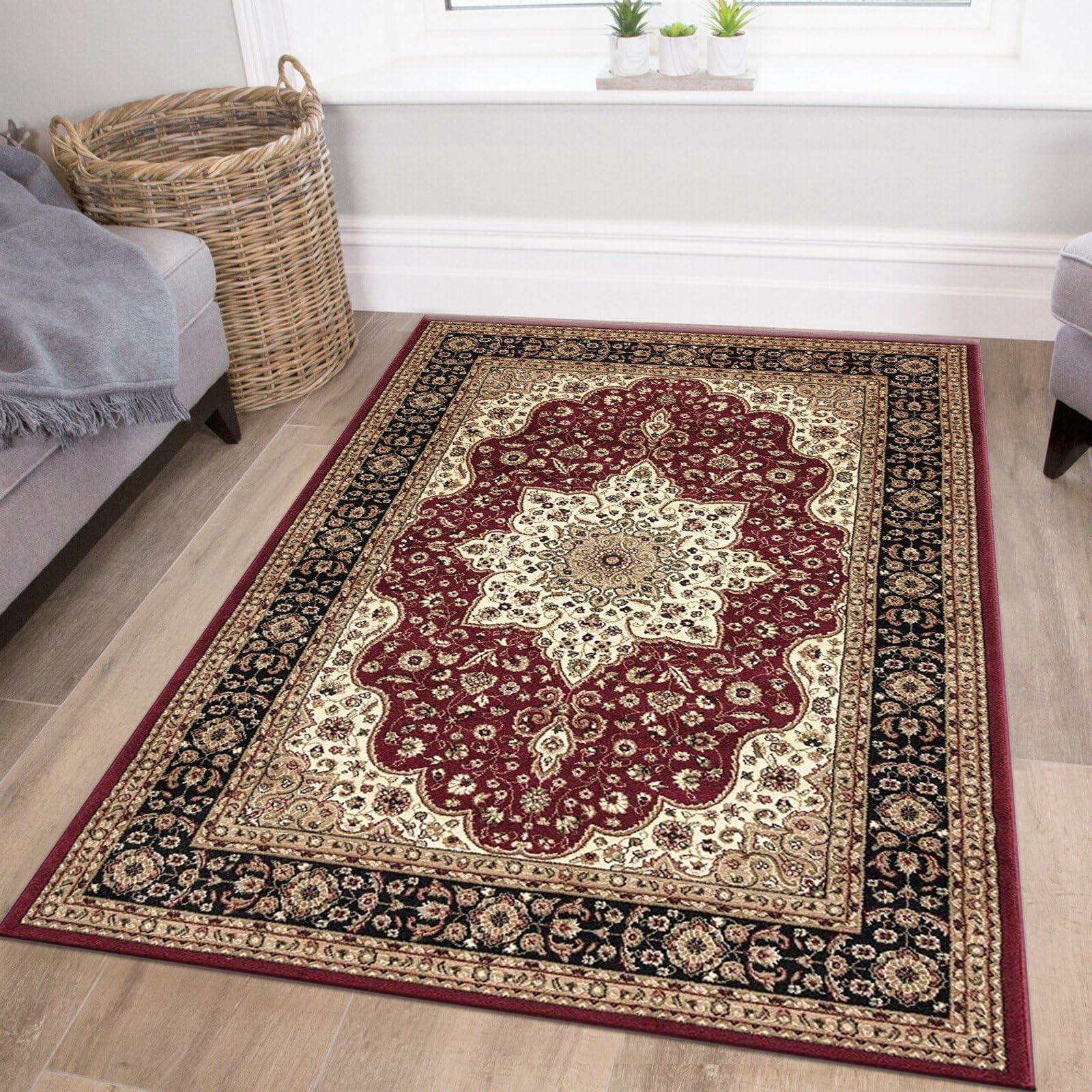 cozily® Rugs Living Room 120 X 170, Rome Red Modern Oriental Medallion Distressed Area Rug Bedroom Bedside Rug Rectangular Fireside Home Decor Carpet Protector Mat — image 1