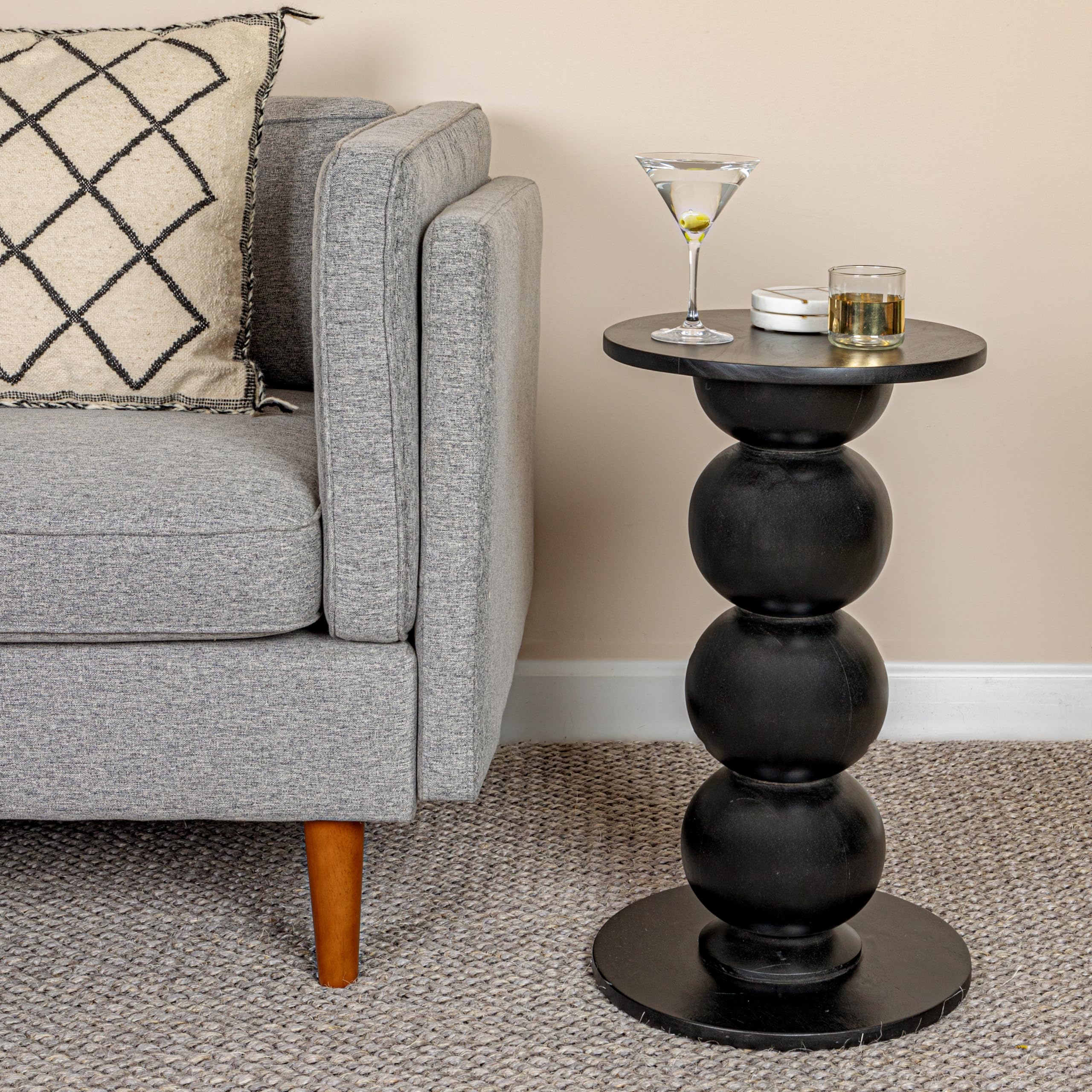 Creative Co-Op Round Mango Wood Over-Sized Bubble End Table, Black