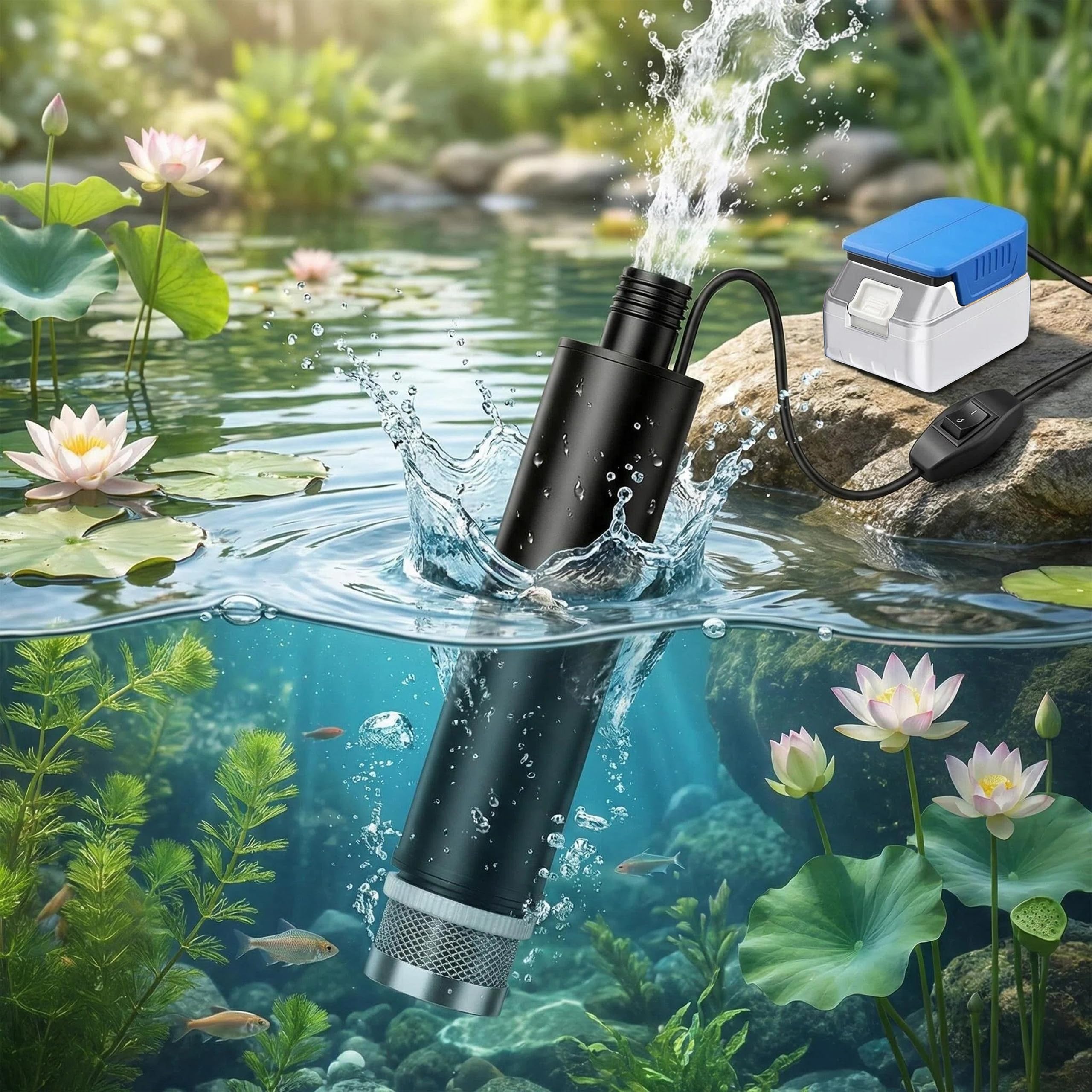 Pompe à eau compatible avec batterie Bosch BAT 18 V, pompe à eau submersible, pompe de transfert d'eau portable pour jardin, réservoir, piscine, étang, aquarium, irrigation et camping