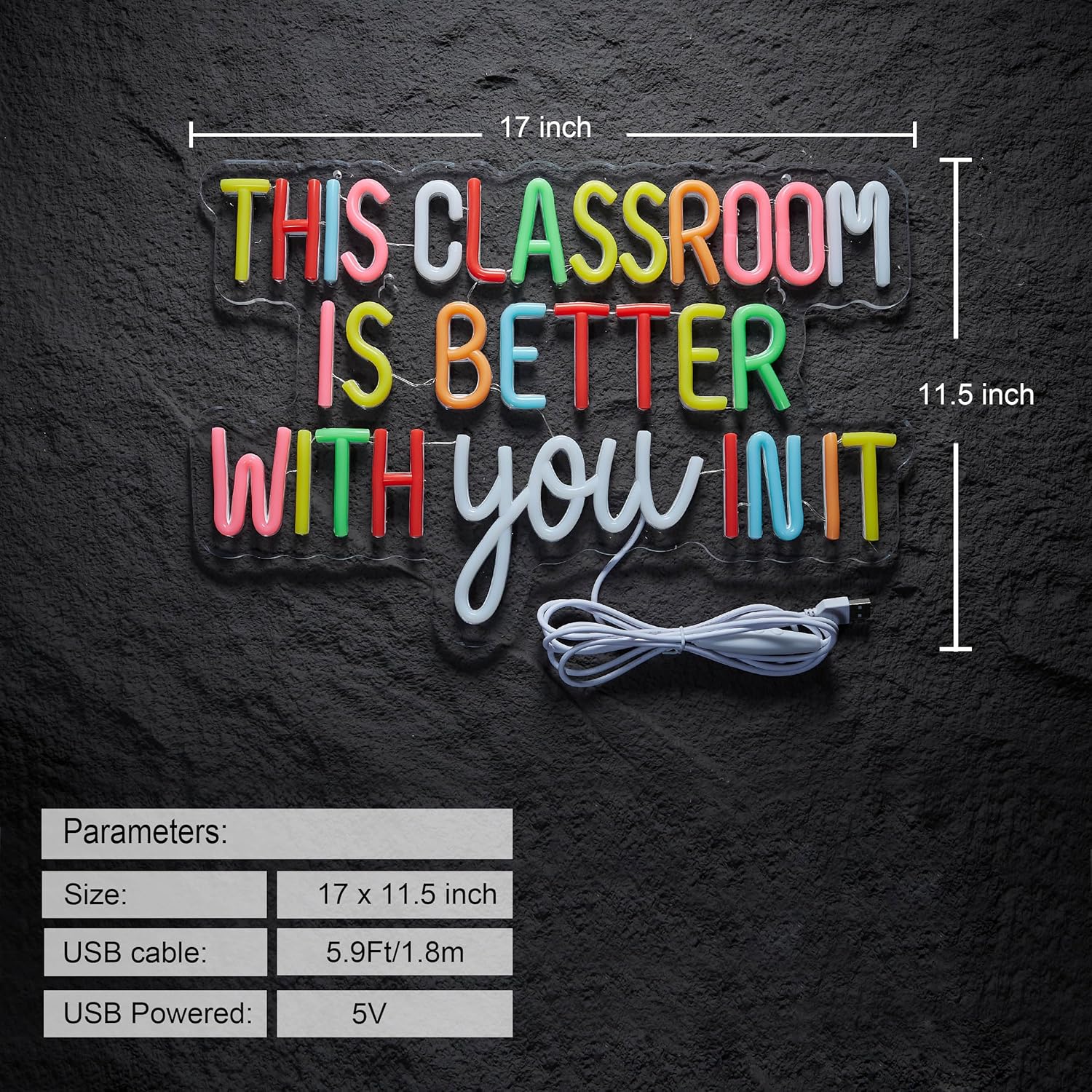 Classroom Neon Sign for Wall Décor Dimmable This Classroom is Better With You In It LED Light USB Powered Inspirational Motivational Wall Art Letter Signs for Teachers Back to School Decor - Image 2