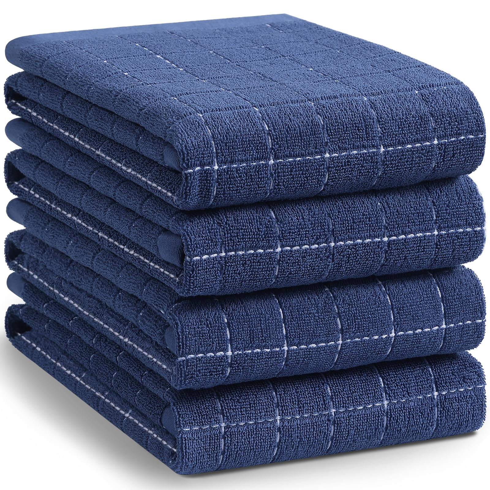 Homaxy 100% Cotton Terry Kitchen Towels, Large 4 Pack, Navy Blue | Ultra Soft and Absorbent Dish Towels for Kitchen, Suitable for Drying and Washing Dishes