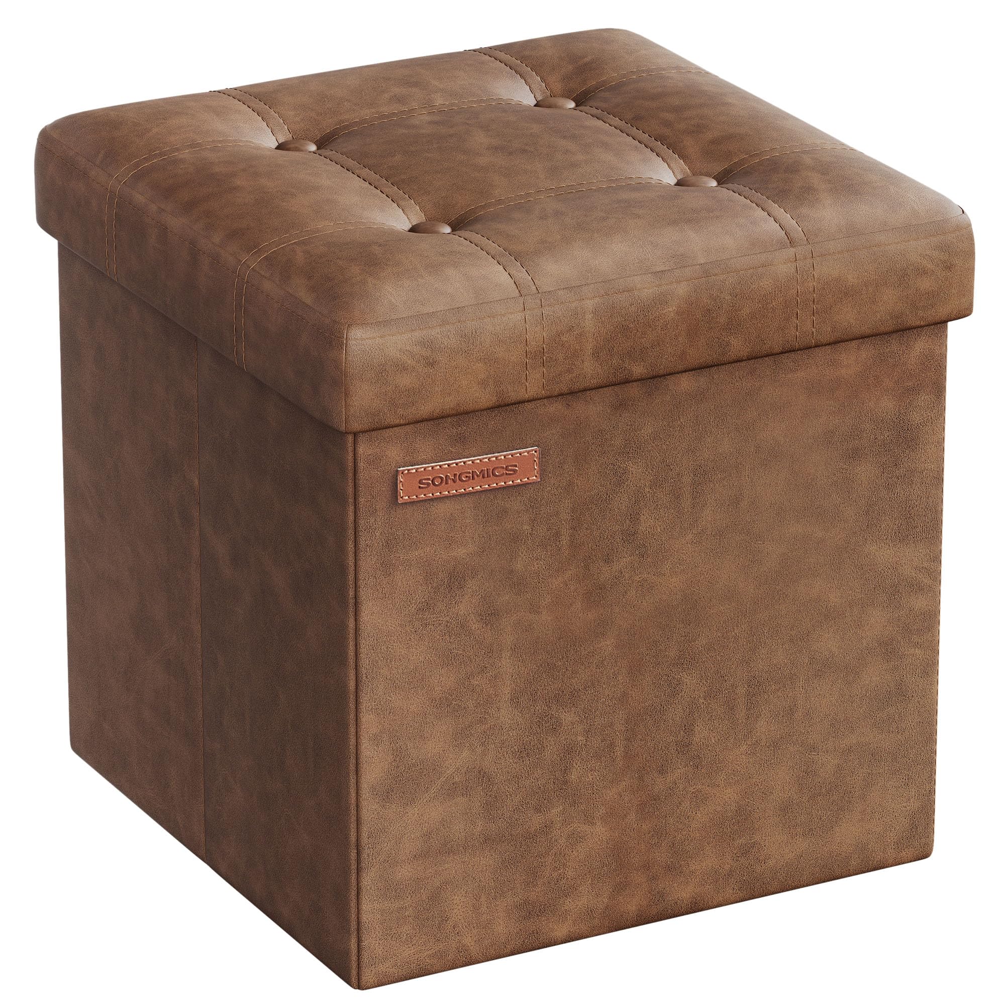 SONGMICS MAZIE Collection - Storage Ottoman, 38 cm Folding Foot Rest Stool, Ottoman Storage Box, Easy Assembly, for Living Room, Bedroom, Entryway, Coffee Brown LSF030K51