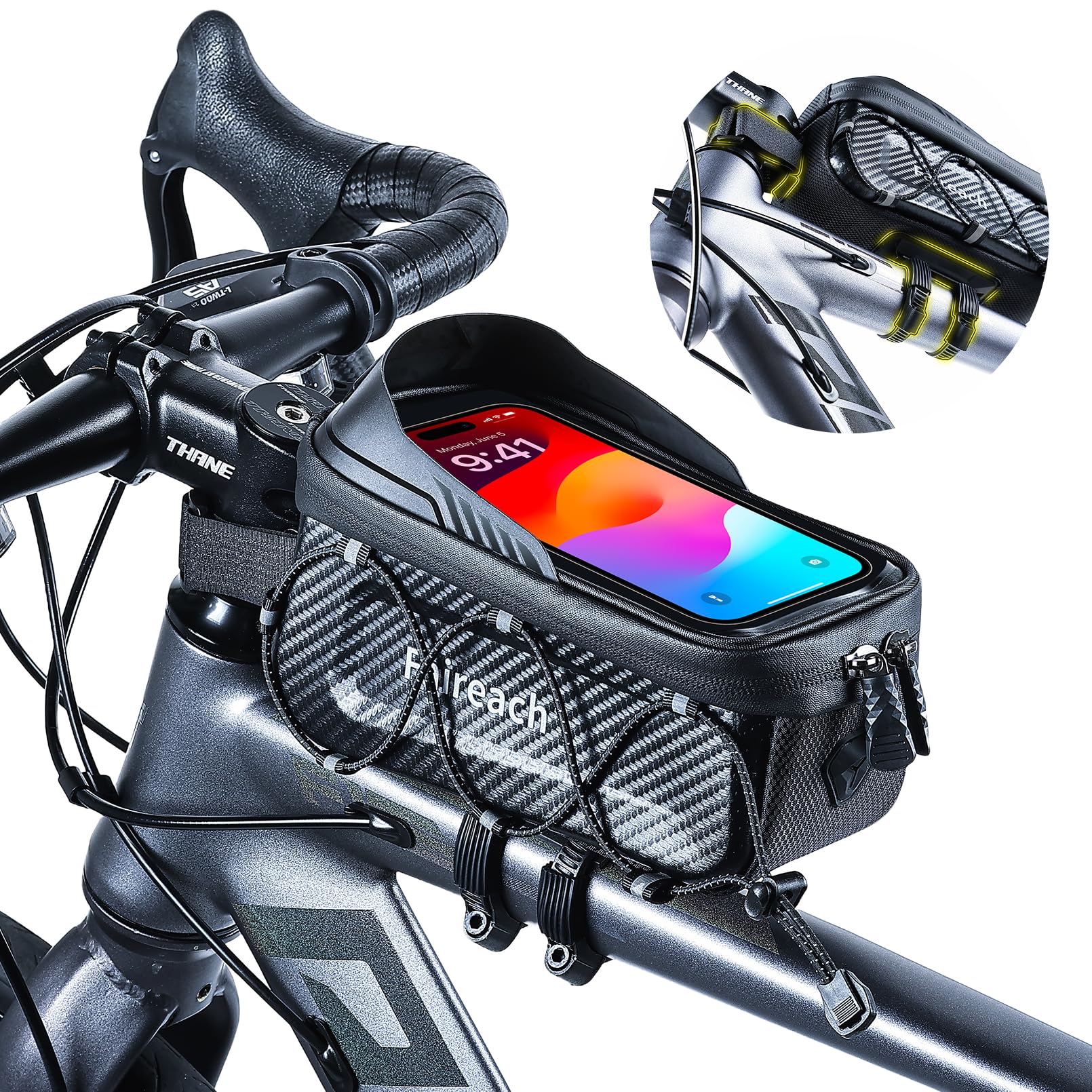 Bike Frame Bag, Handlebar Phone Holder Bag With Strap Quick Release 6.9''