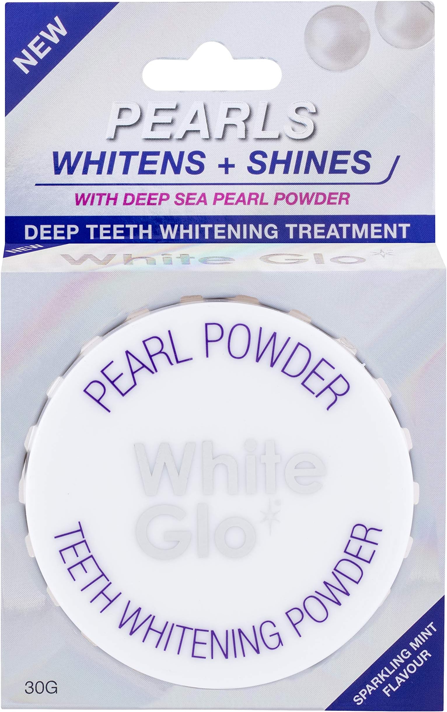 White Glo Pearls Whitens + Shines Pearl Powder Mint Flavour 30g Deep Teeth Whitening Treatment