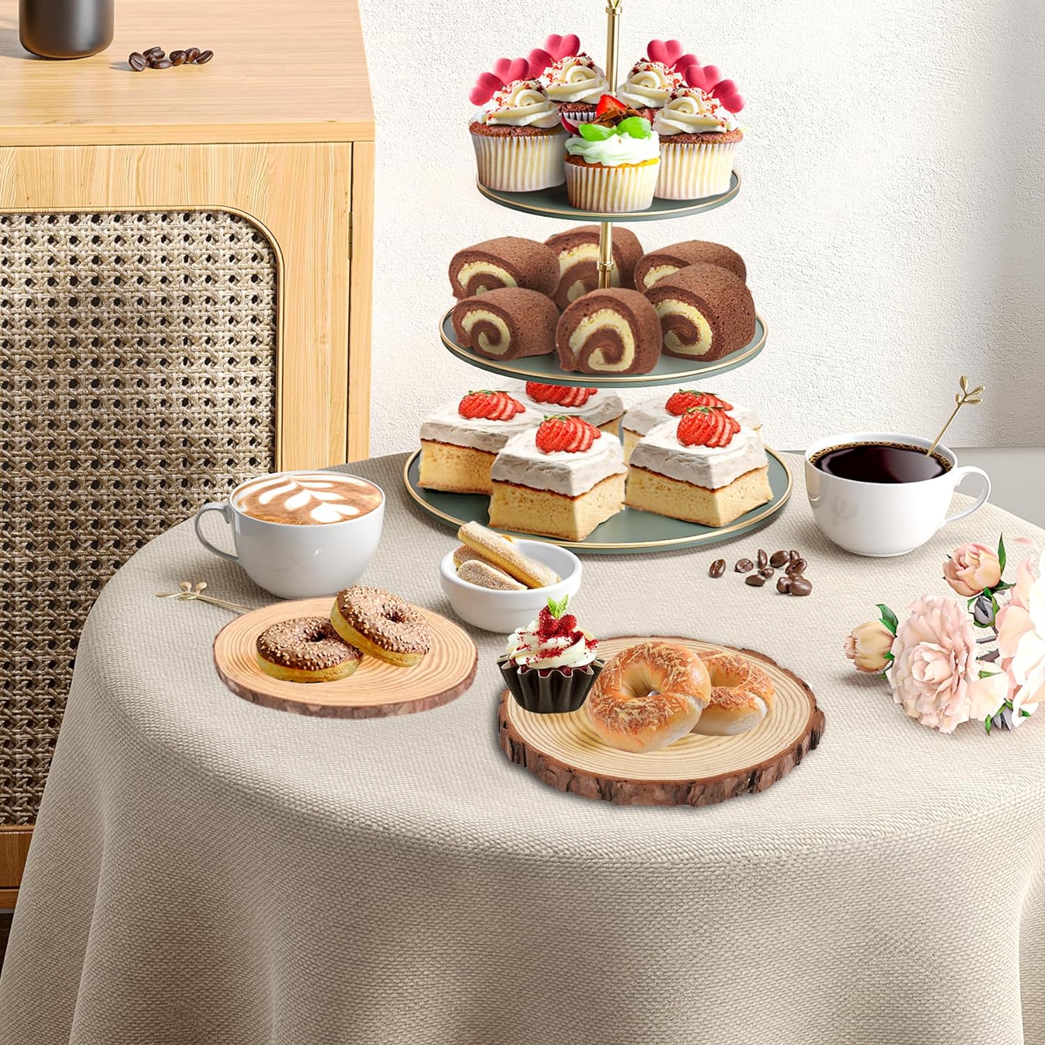 Set of 10 Wood Slices for Centerpieces 7-8 inch, Natural Unfinished Wood Craft Kits, Tree Slices with Bark for DIY Crafts Wedding Christmas Party Decoration, Wood Centerpieces for Tables