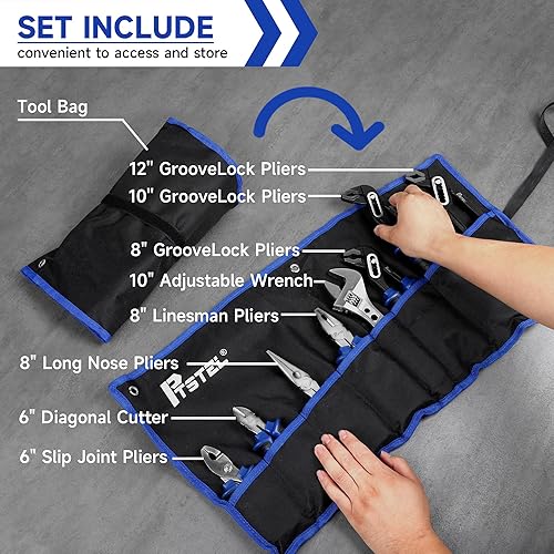Miniatura 2 de Juego de alicates de 8 piezas con bolsa rodante, juego de herramientas de alicates de acero de alto carbono, alicates de junta de ranura de 12