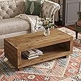 GOOBED Modern Coffee Tables for Living Room with Storage, Farmhouse 2-Tier Rectangular Coffee Table, 39.4" Coffee Table with Ample Storage Ideal for Living Room Home Office, Black