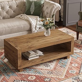 GOOBED Modern Coffee Tables for Living Room with Storage, Farmhouse 2-Tier Rectangular Coffee Table, 39.4" Coffee Table with Ample Storage Ideal for Living Room Home Office, Black