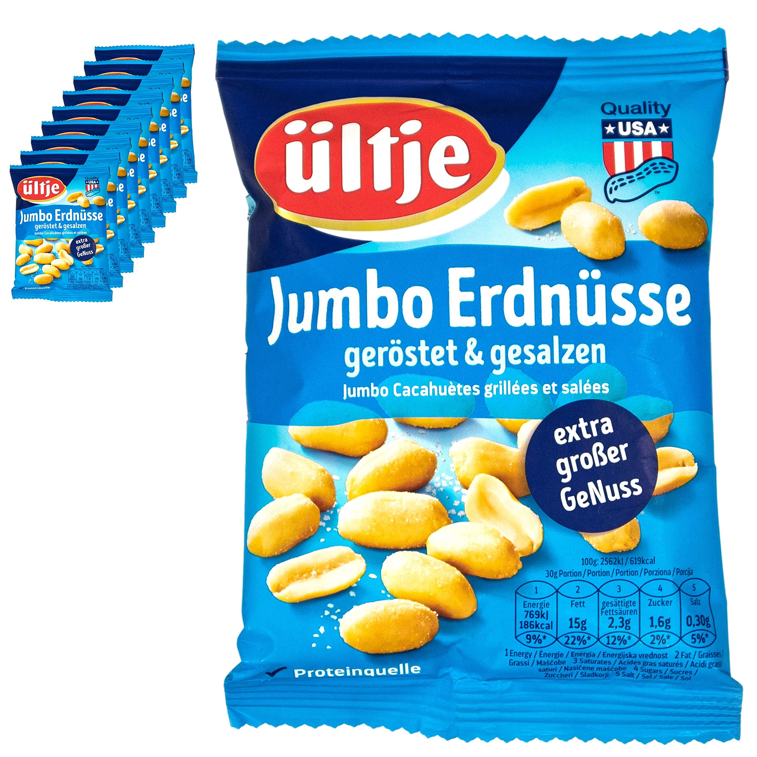ültje - 10er Pack Jumbo Erdnüsse geröstet und gesalzen in 200 g Packung - Gesalzene Erdnusskerne extra großer Genuss
