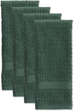 DII Cotton Waffle Terry Dish Towels, 15 x 26 Set of 4, Ultra Absorbent, Heavy Duty, Drying & Cleaning Kitchen Towels-Dark Green