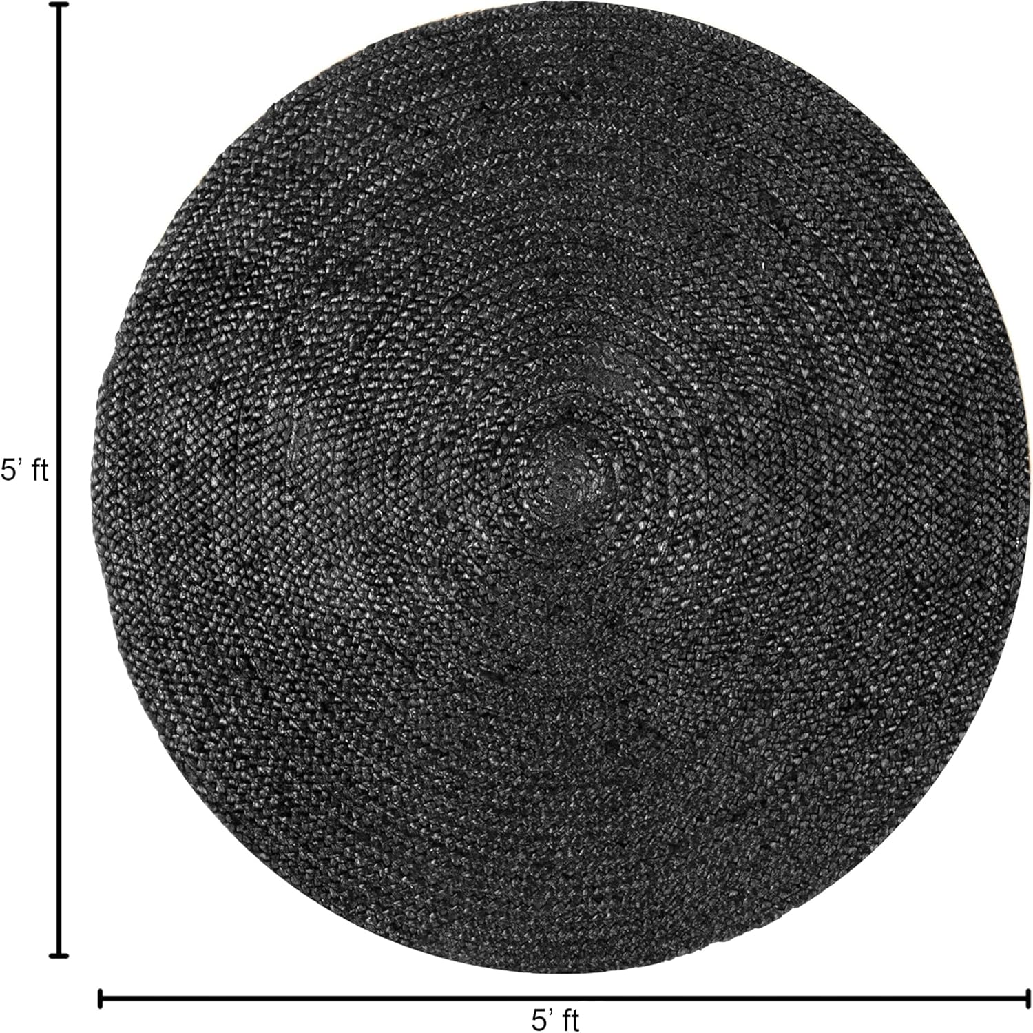 Handmade Jute Area Rug 13x13 Natural Fiber Soft Jute Rugs Solid Black Round Boho Rug Thick 0.27" Hand Braided Rugs for High Traffic Area Doormat Entryway Under Table Living Room