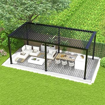 8640E Louver Pergola 10X19Ft Aluminum Frame & Steel Louvers - Adjustable Outdoor Shade & Ventilation