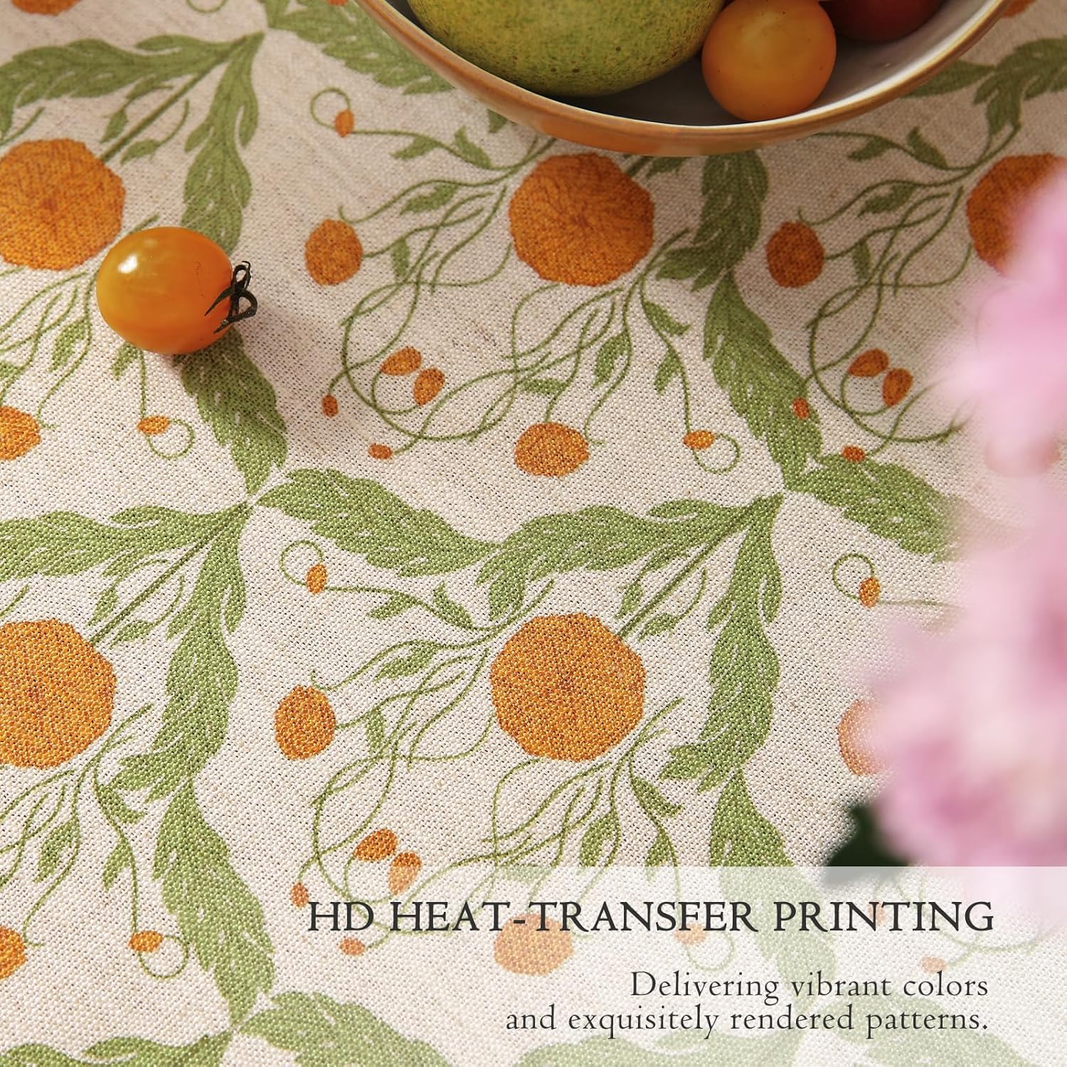 French Linen Tablecloth Rectangular, Vintage Block Print Table Cloth, Waterproof Table Cover for Picnic Dining Party Wedding, Marigold Orange, 55x71'' - Image 8