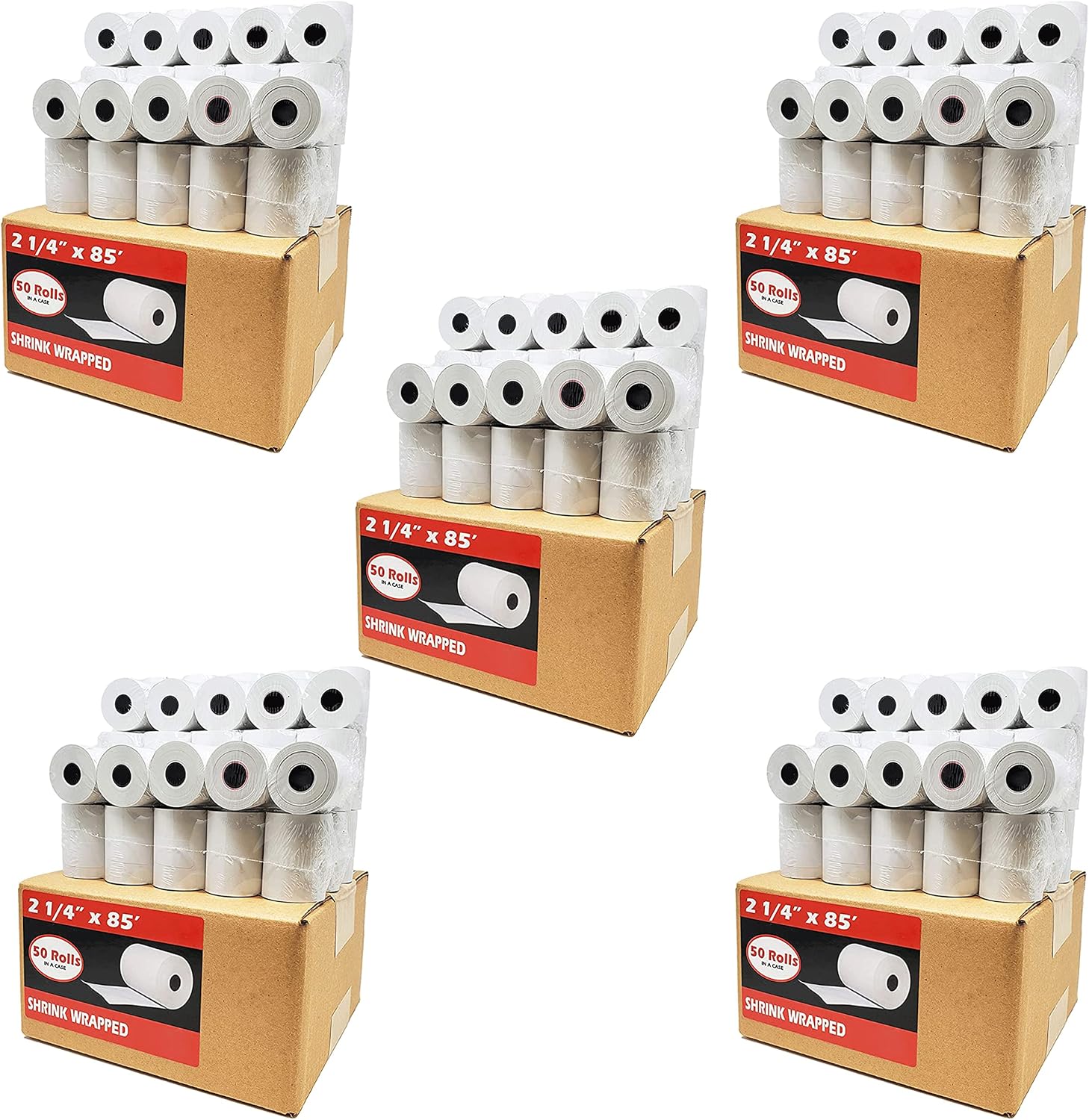 2 1/4 x 85 Thermal Paper Rolls (5 Cases - 250 Rolls) Cash Register Receipt Rolls Fits First Data FD130 FD50 FD400 FD55 FD100Ti BPA Free Made in USA From BuyRegisterRolls