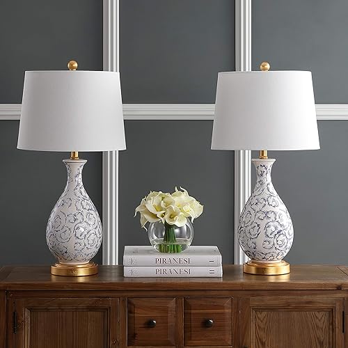Miniatura 2 de SAFAVIEH Lighting Collection Avi Scroll - Juego de 2 lámparas de mesa para dormitorio, sala de estar, oficina en casa, escritorio, mesita de noche,