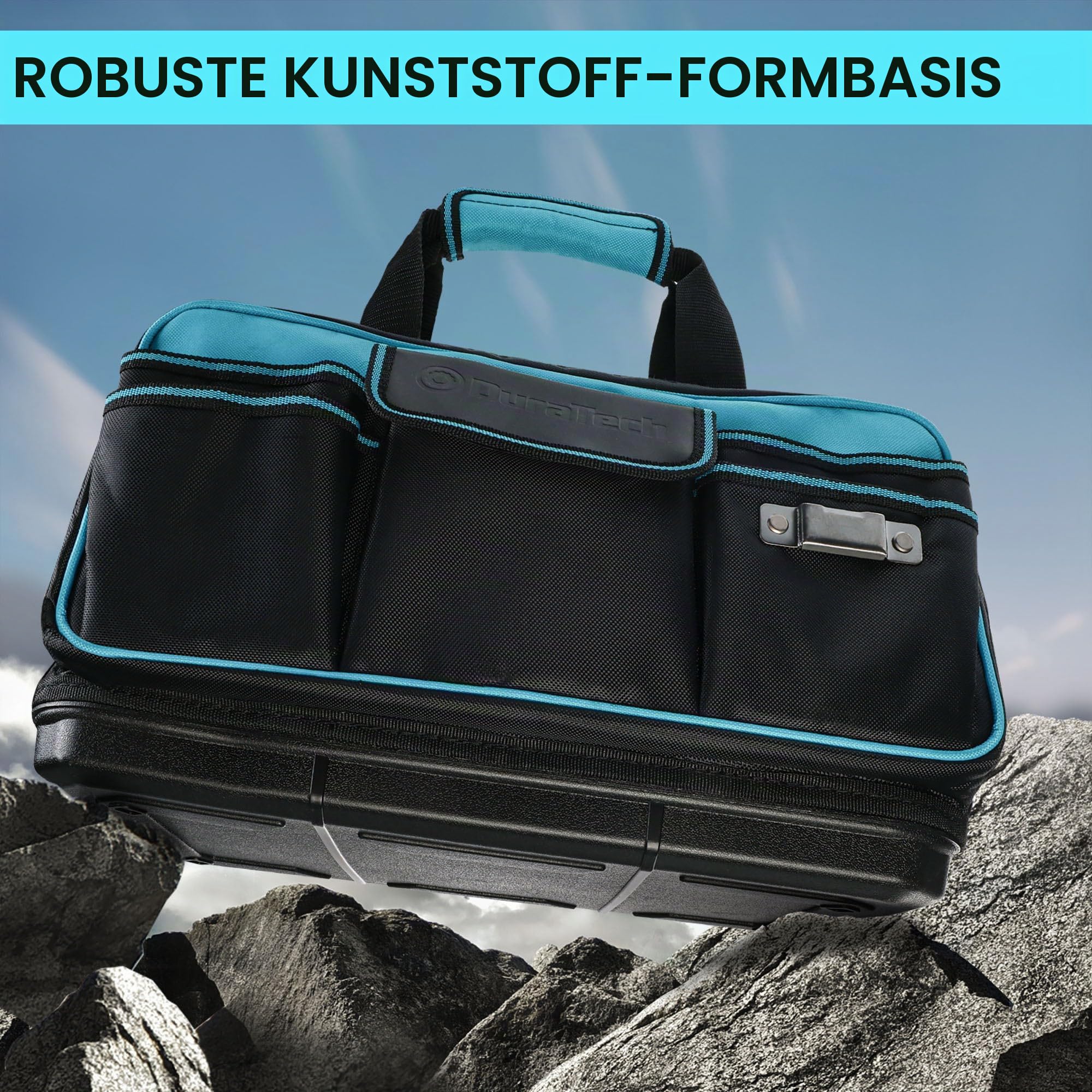 DURATECH Werkzeugtasche Elektriker 43cm, Wasserdicht, 32 Taschen | 840D Polyester, breite Öffnung, hohe Kapazität, verstellbarer Gurt, Clip-Design, für Heimwerker und Handwerker