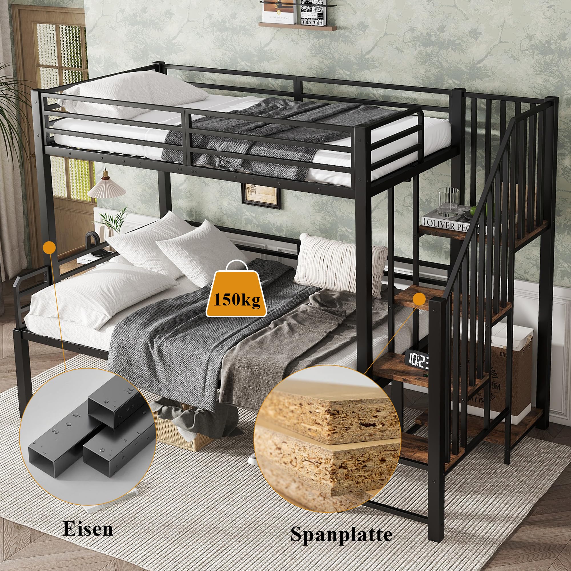 Cama Litera Infantil Con Tobogán Y Cajones - Superior 90x200 Cm, Inferior 120x200 Cm, Estructura De Madera, Blanco