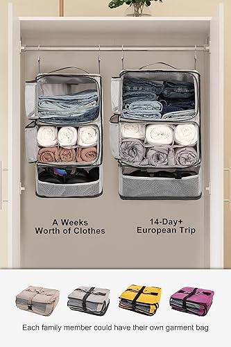 Miniatura 6 de ELEZAY Cubos de embalaje colgantes portátiles para armario, organizador de ropa de compresión plegable de 3 estantes para equipaje de mano, maleta,
