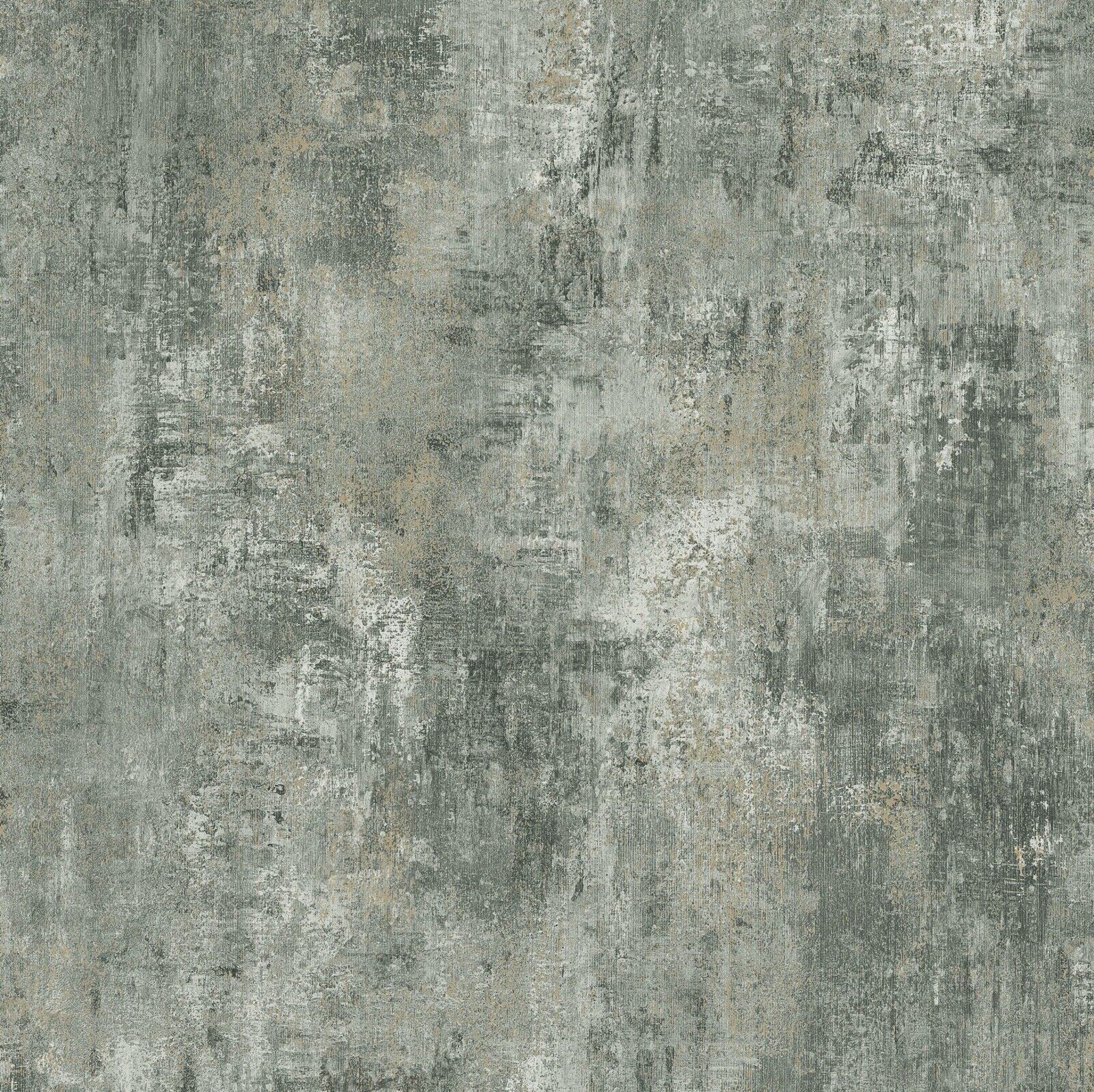 SOPHIE LAURENCE Plain Distressed Stone Concrete Effect Cove Texture Feature Wallpaper - Thick Heavy Duty Soild Paste The Paper Designer Wallpaper (Full Roll, Green)