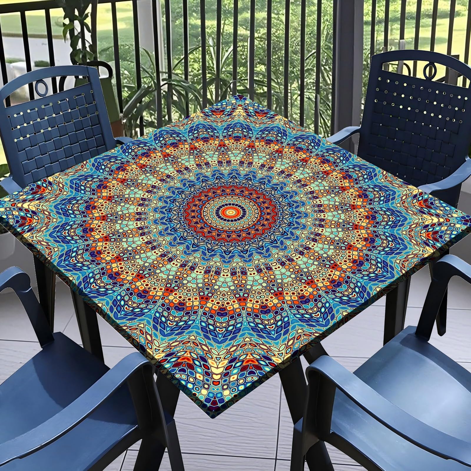Lutexblcor Elastic Tablecloth for Square Tables Outdoor Fitted Tablecloths with Elastic Waterproof Wipeable Table Cloths for Indoor, Picnic, Kitchen,